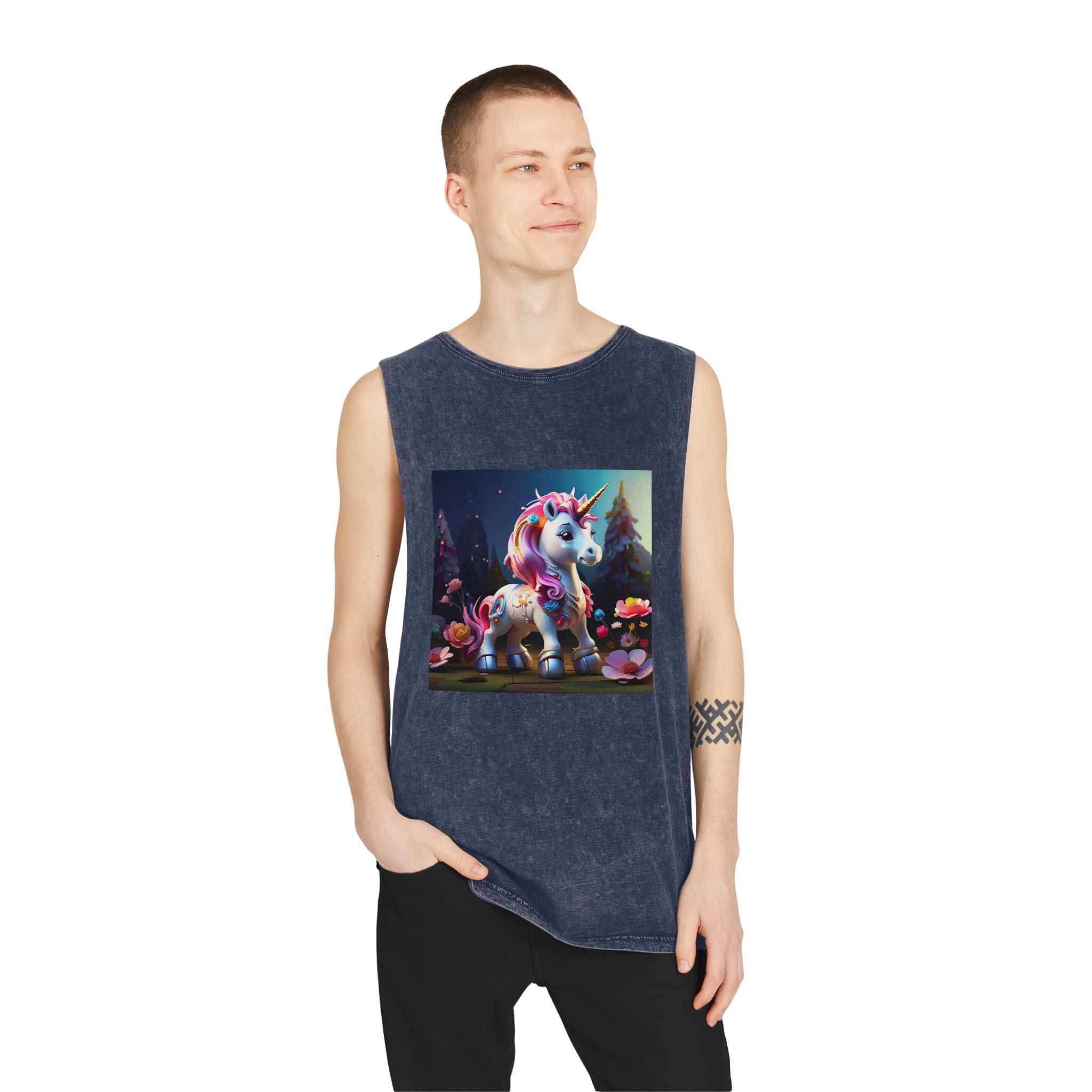 Animated Unicorn Children Generated By Ai (16) Unisex Stonewash Tank Top - Image 15