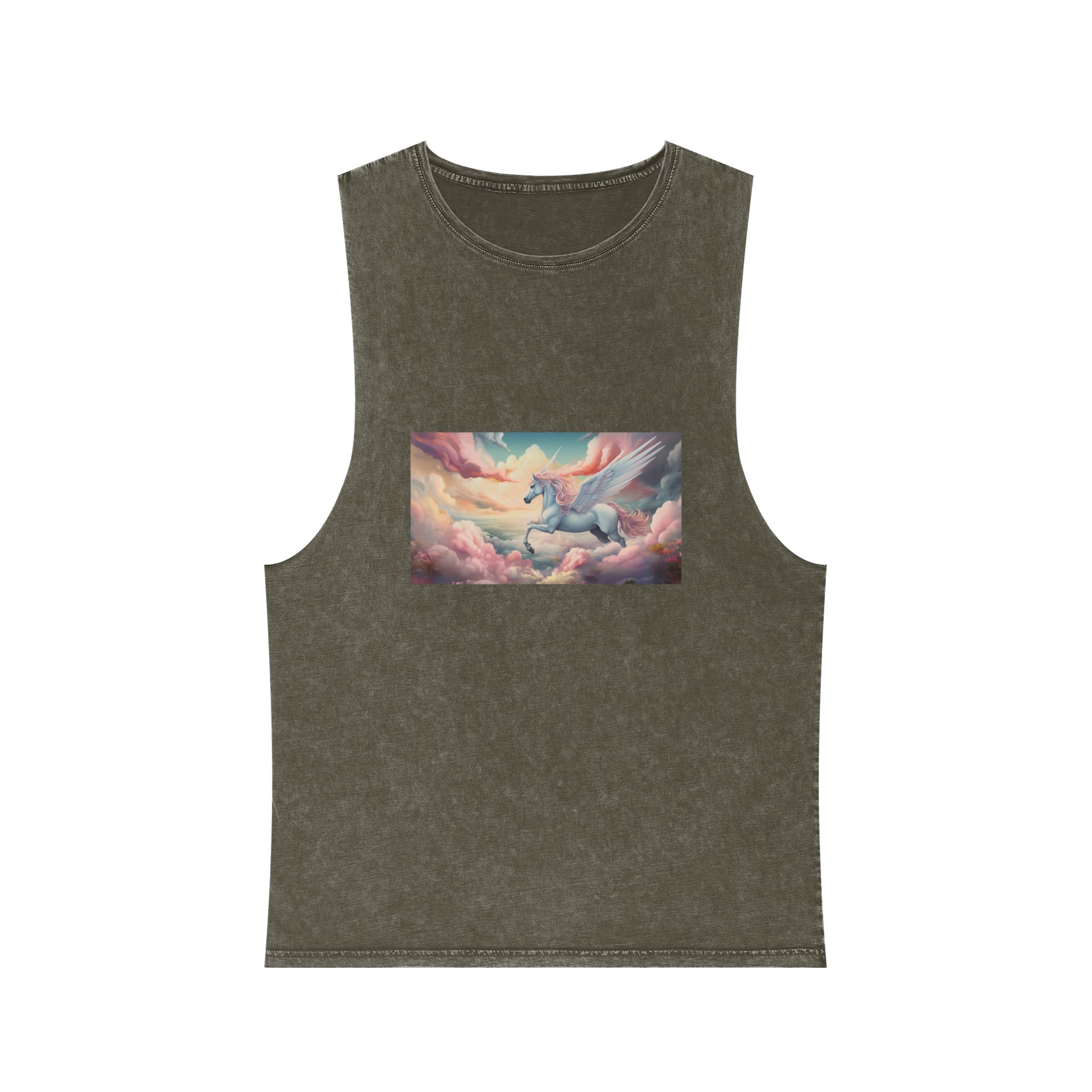 Painting White Unicorn With Pink Mane Wings Flying Through Sky Generative Ai Unisex Stonewash Tank Top - Image 5