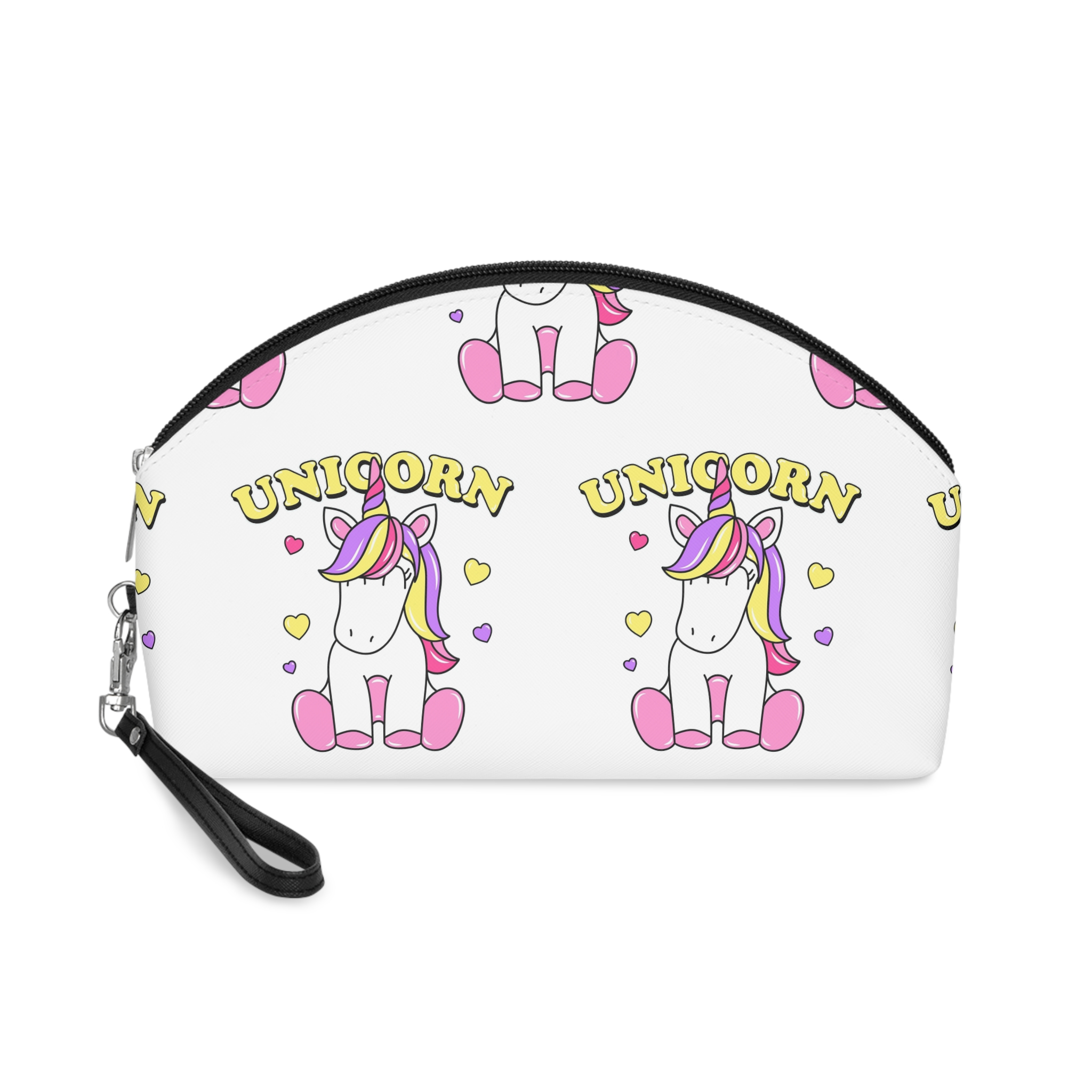 Cute Unicorn With Colorful Hair Hearts Makeup Bag