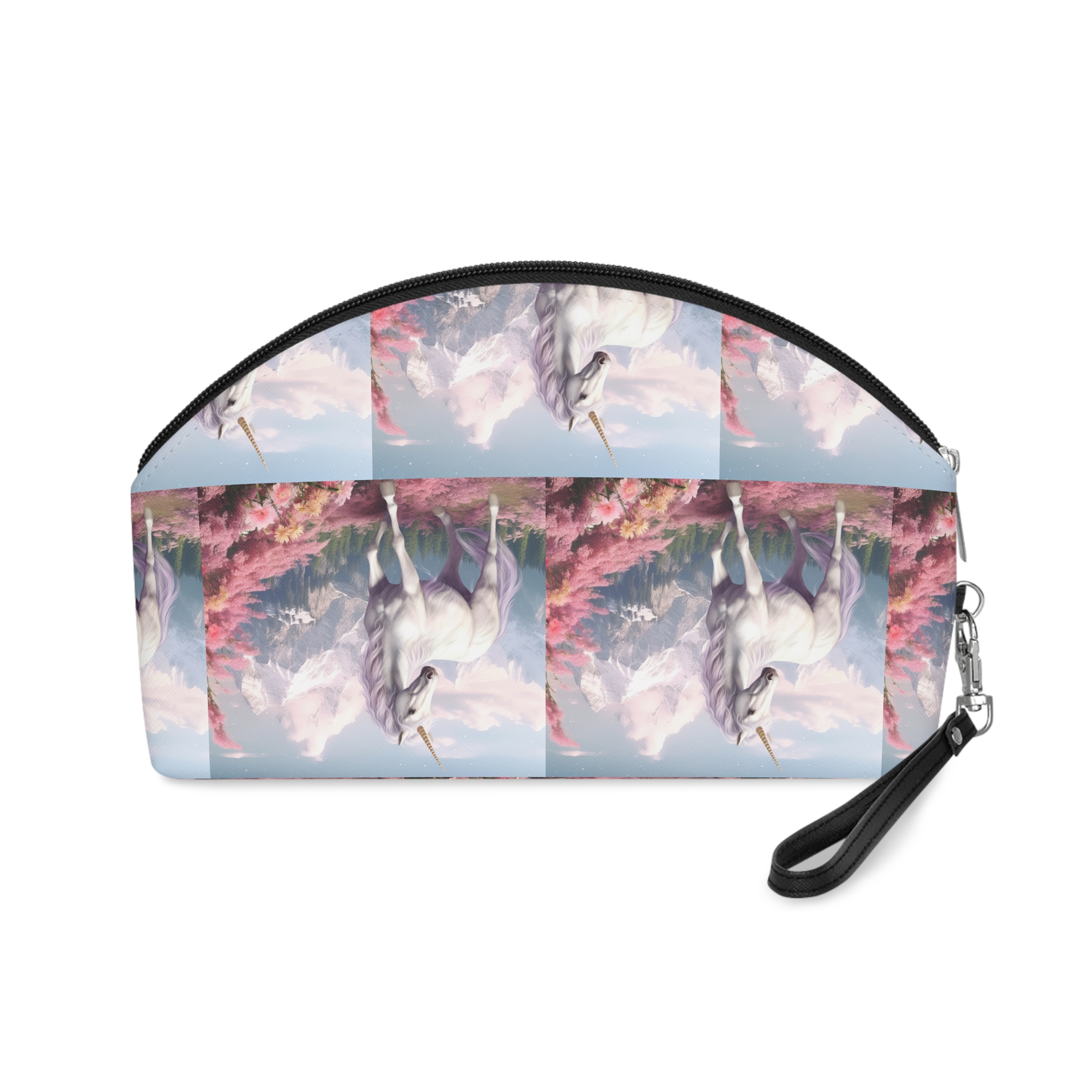 Unicorn Standing Field Flowers With Mountains Background Generative Ai Makeup Bag - Image 2