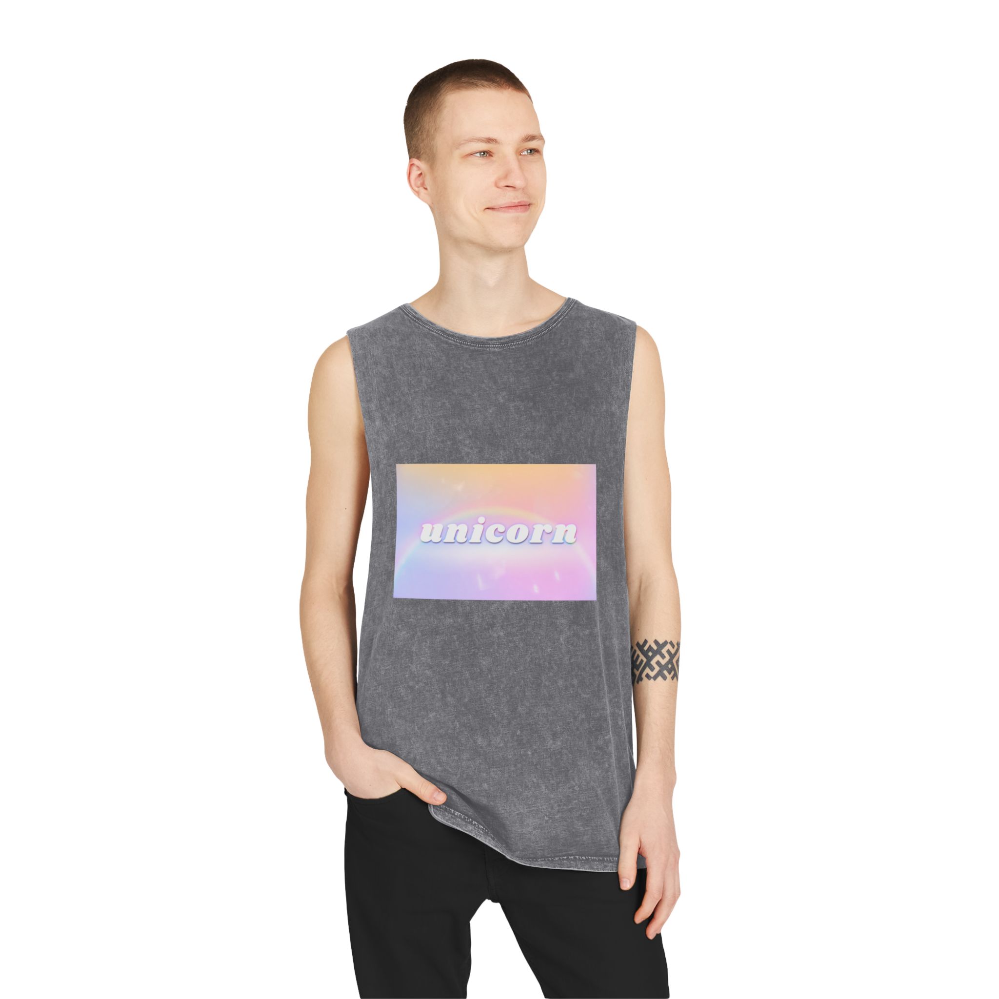 Unicorn Aesthetic Typography Colorful Glowing Rainbow Font Unisex Stonewash Tank Top - Image 11