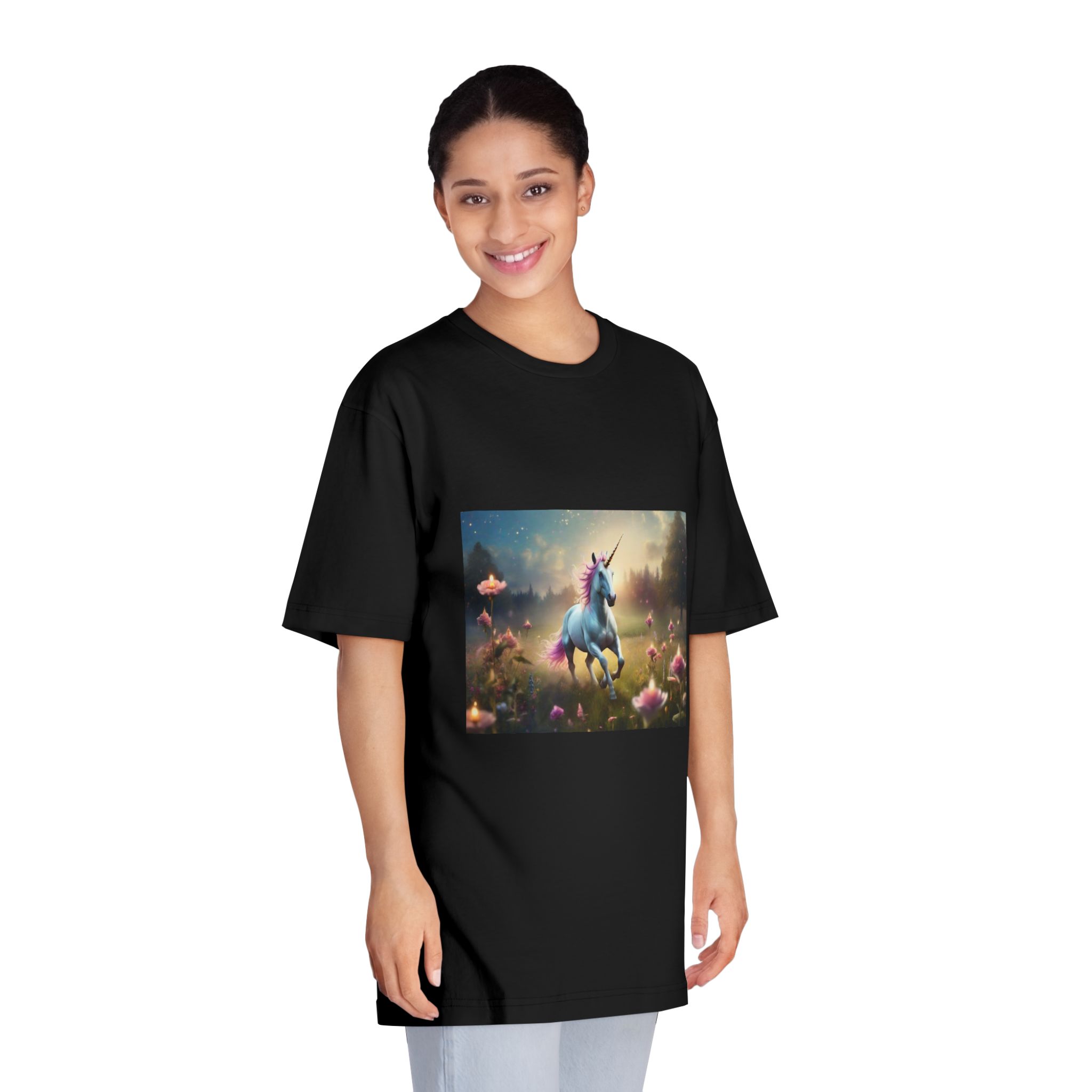 Beautiful Unicorn Running Magical Meadow Unicorn Background Images Whimsical Unicorn (35) Unisex Classic Crewneck T Shirt - Image 7