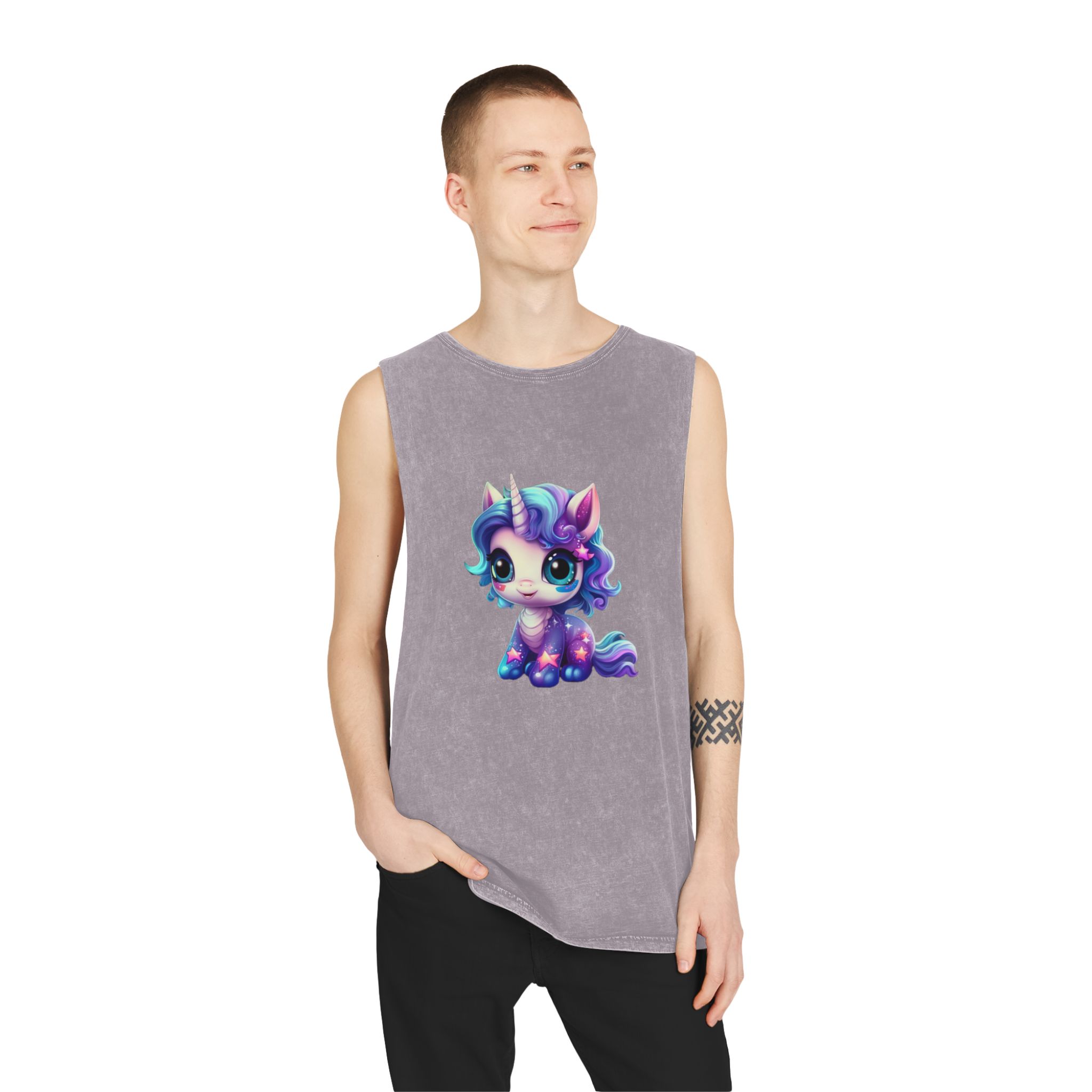 Beautiful Cute Baby Unicorn Unisex Stonewash Tank Top - Image 19