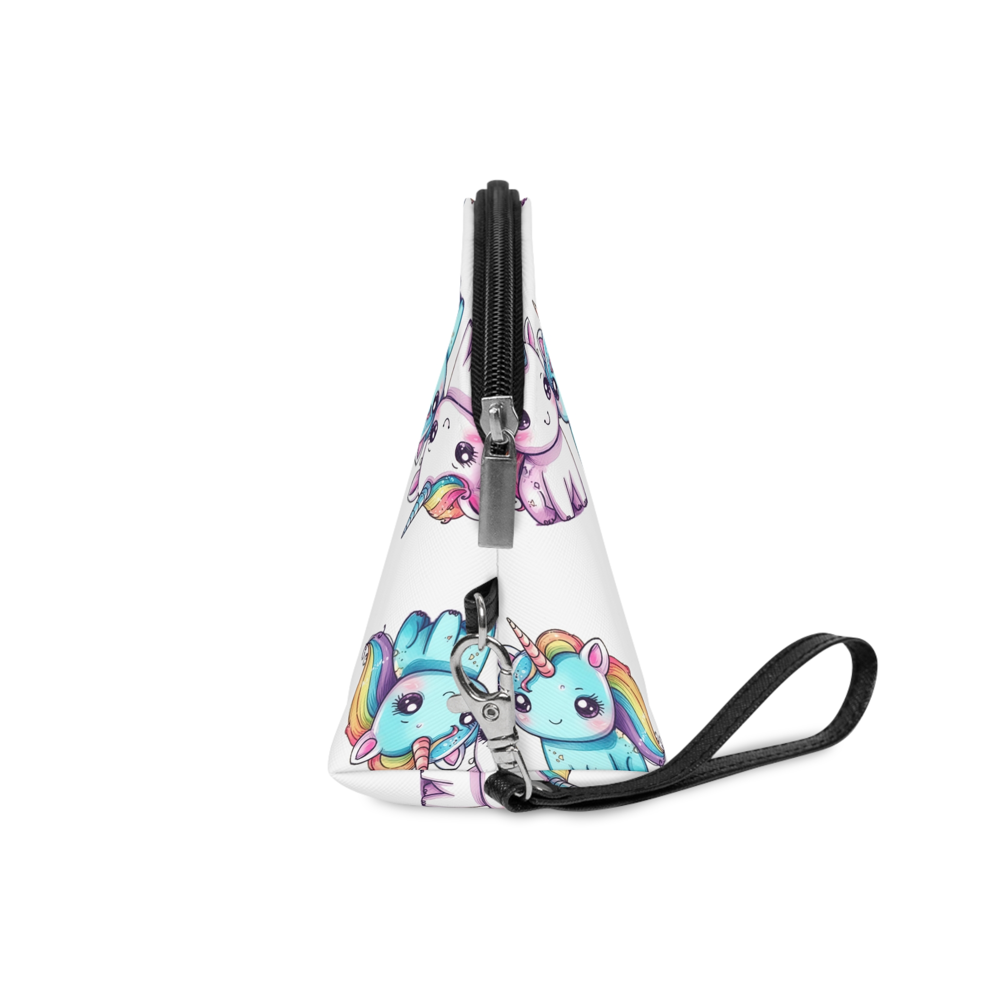 Pair Adorable Light Blue Pink Unicorns Isolated Rainbow Colors Background Makeup Bag - Image 3