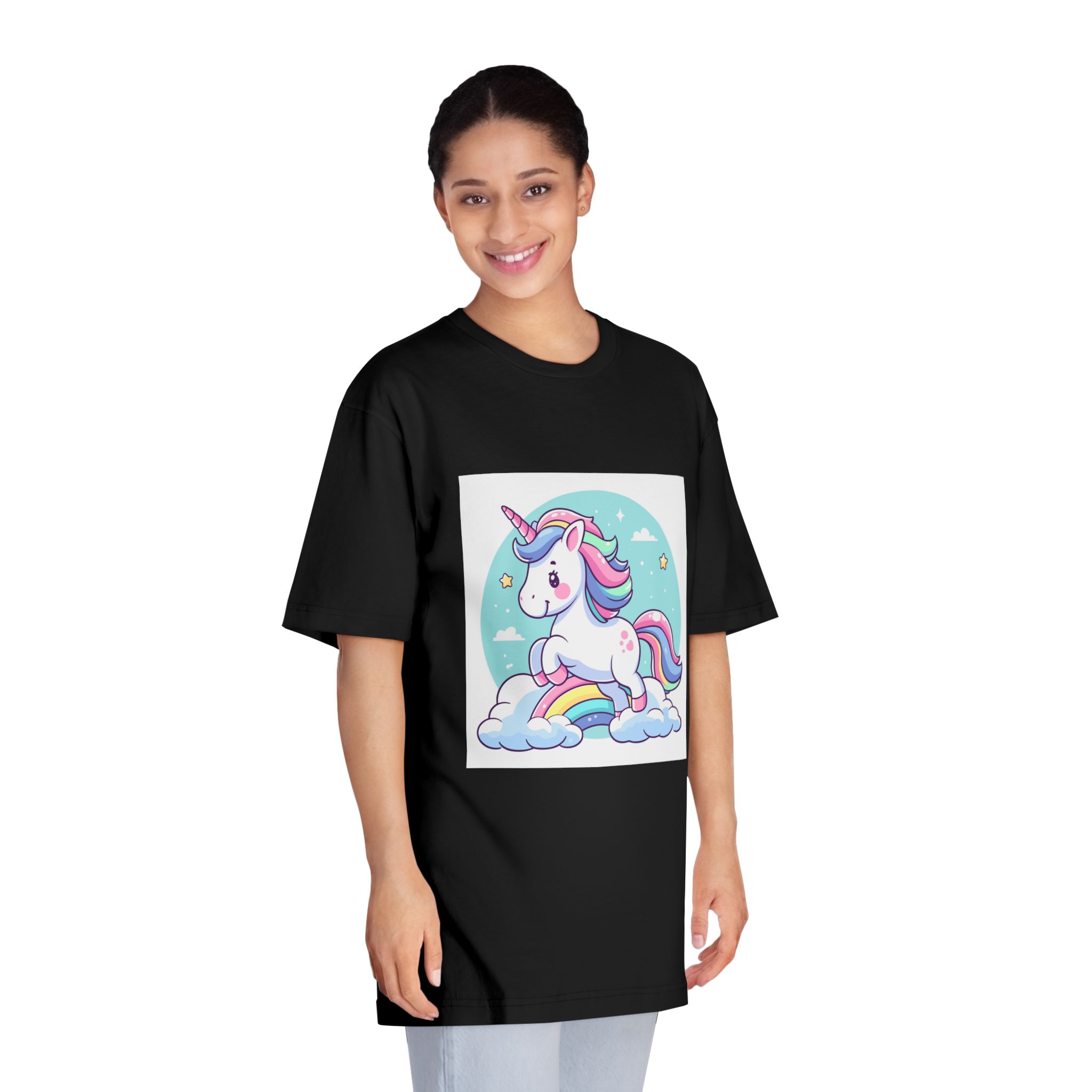 Cartoon Unicorn With Rainbow Its Tail Unisex Classic Crewneck T Shirt - Image 7