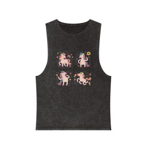 Doodle Hand Drawn Unicorn Stickers Unisex Stonewash Tank Top