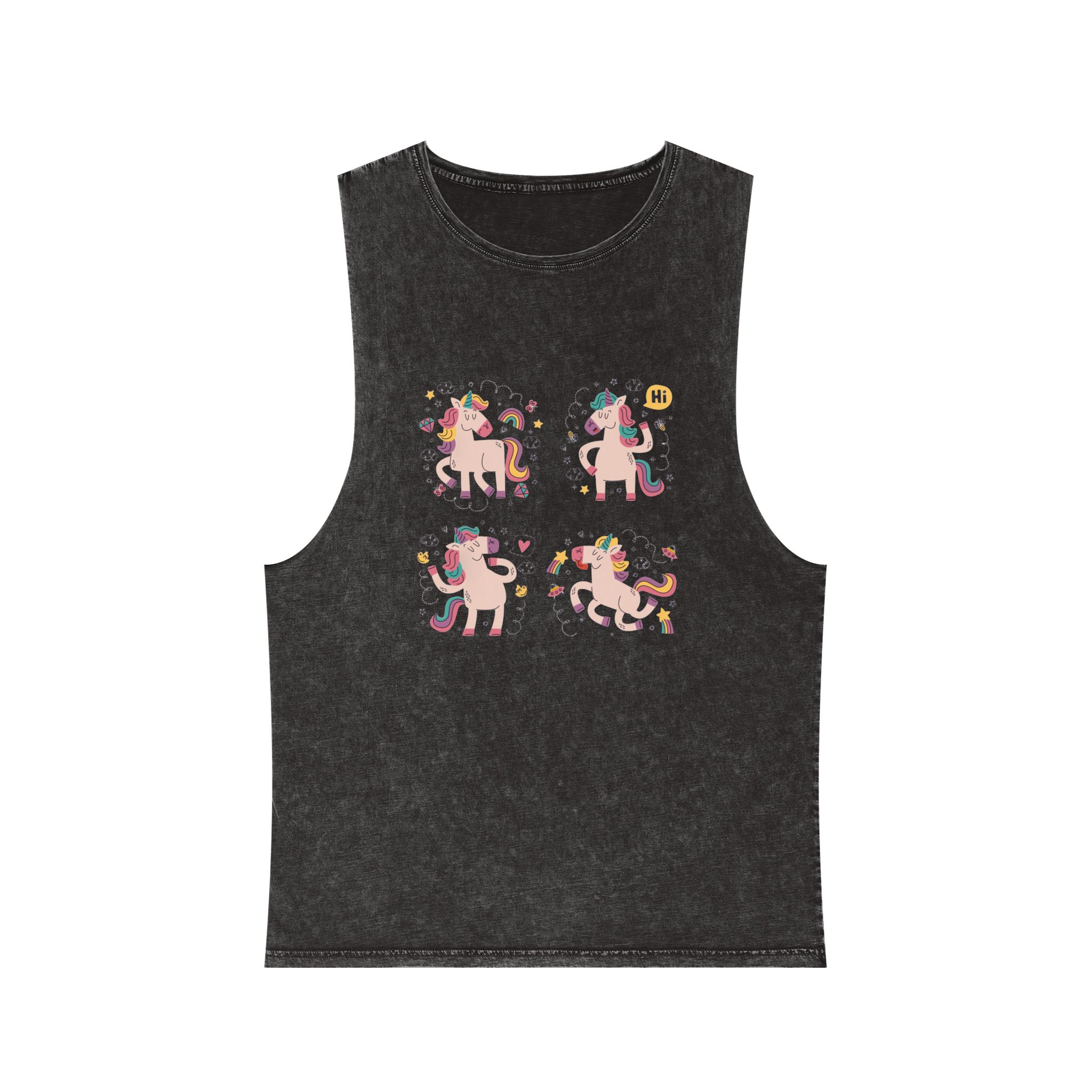 Doodle Hand Drawn Unicorn Stickers Unisex Stonewash Tank Top