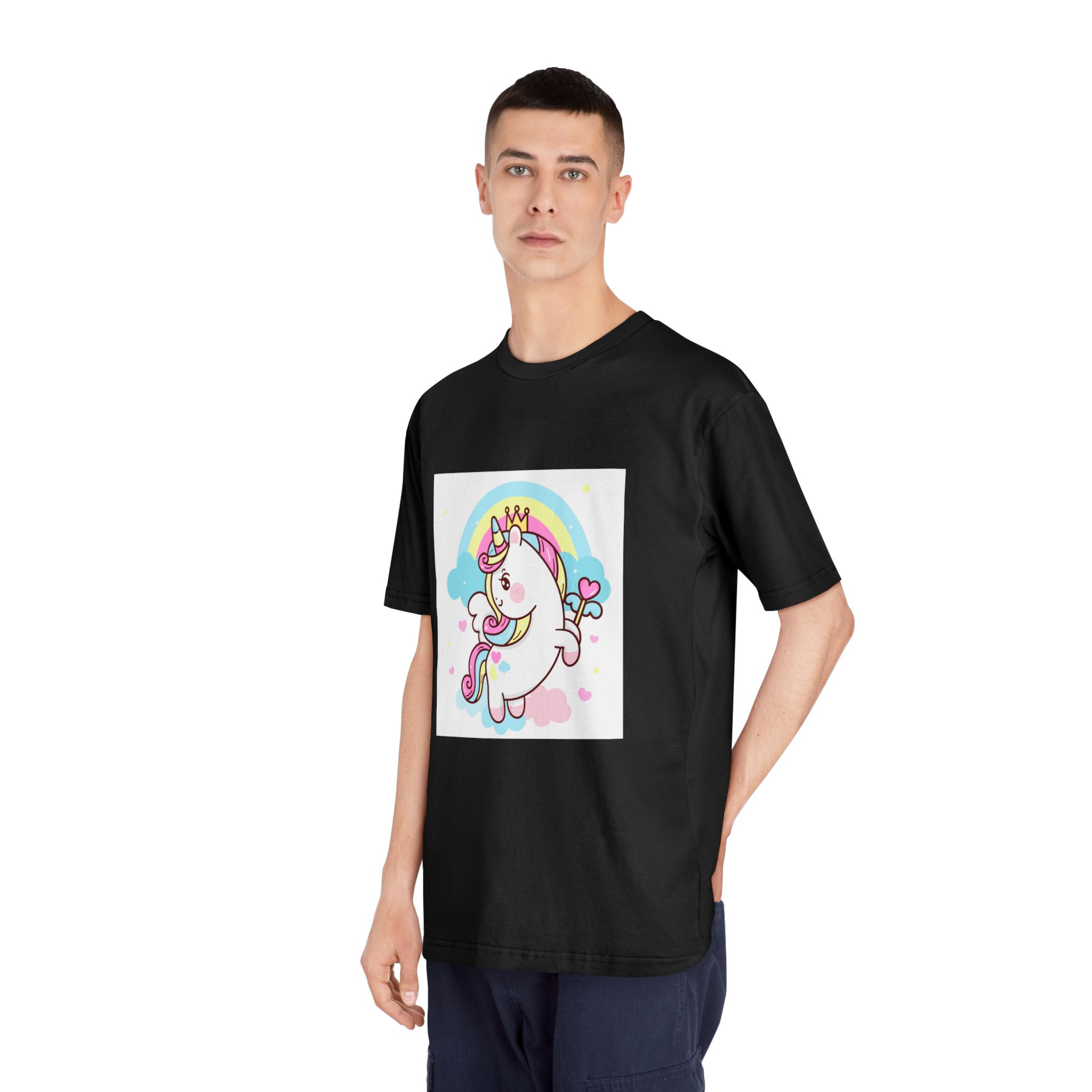 Cute Unicorn Vector Princess Pegasus Holding Heart Magic Wand On Pastel Sky With Sweet Cloud and Heart Pony Cartoon Kawaii Animals Background Unisex Classic Crewneck T Shirt - Image 8