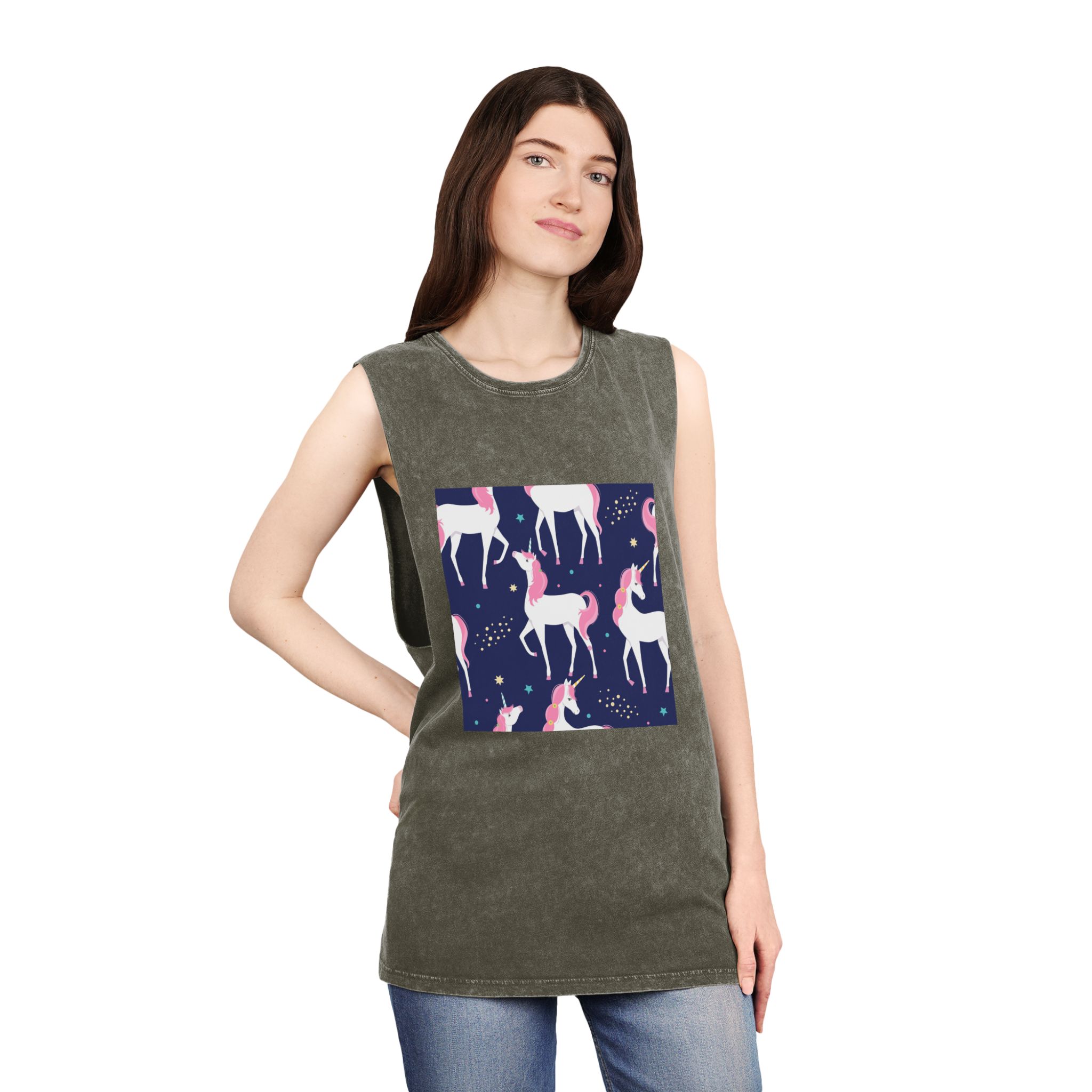 Unicorn Patterns Unisex Stonewash Tank Top - Image 8