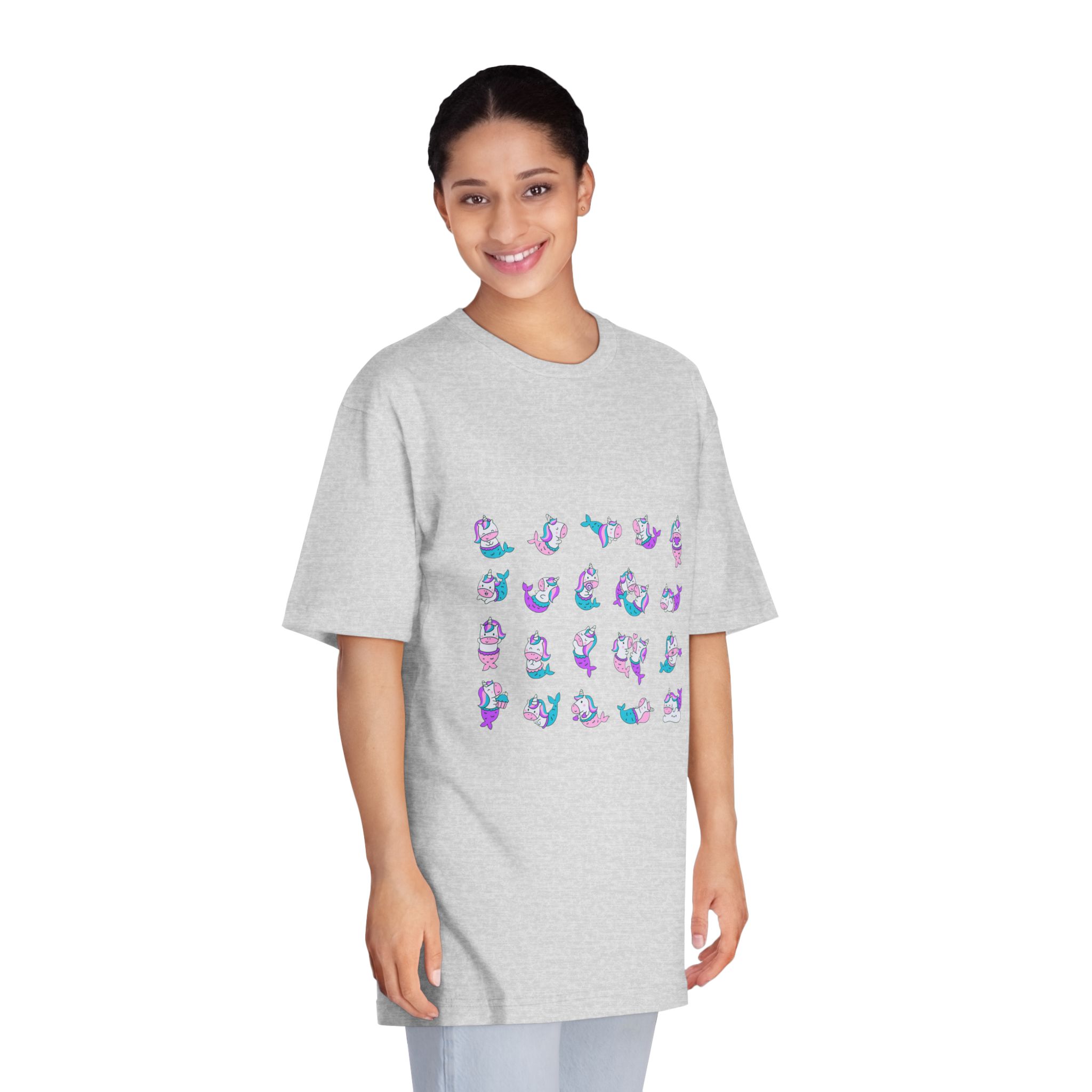 Cute Kawaii Unicorn Mermaid Fantasy Cartoon Characters Hand Drawn Style Unisex Classic Crewneck T Shirt - Image 15