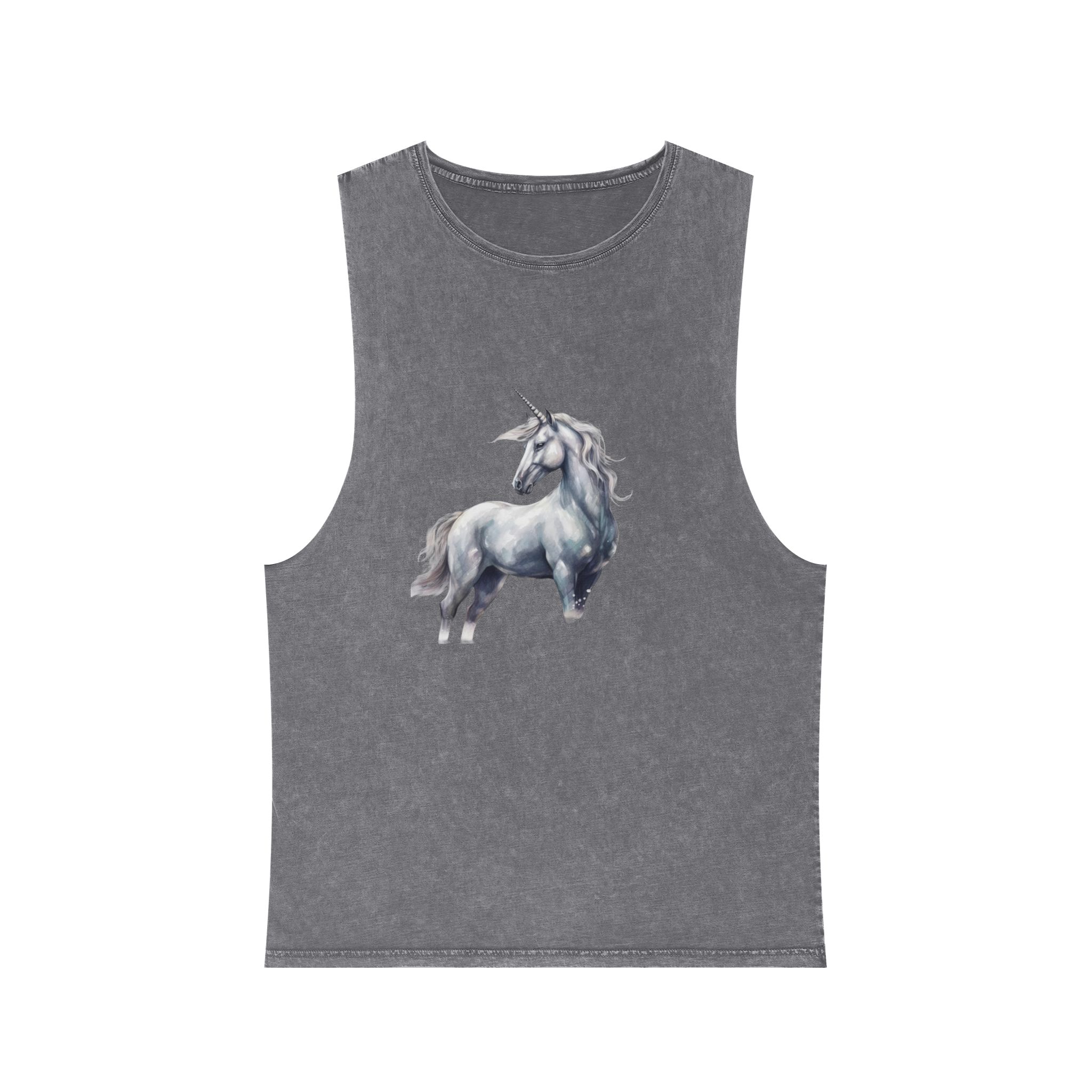 Painting White Unicorn With Long Horn Standing Snow Generative Ai Unisex Stonewash Tank Top - Image 9