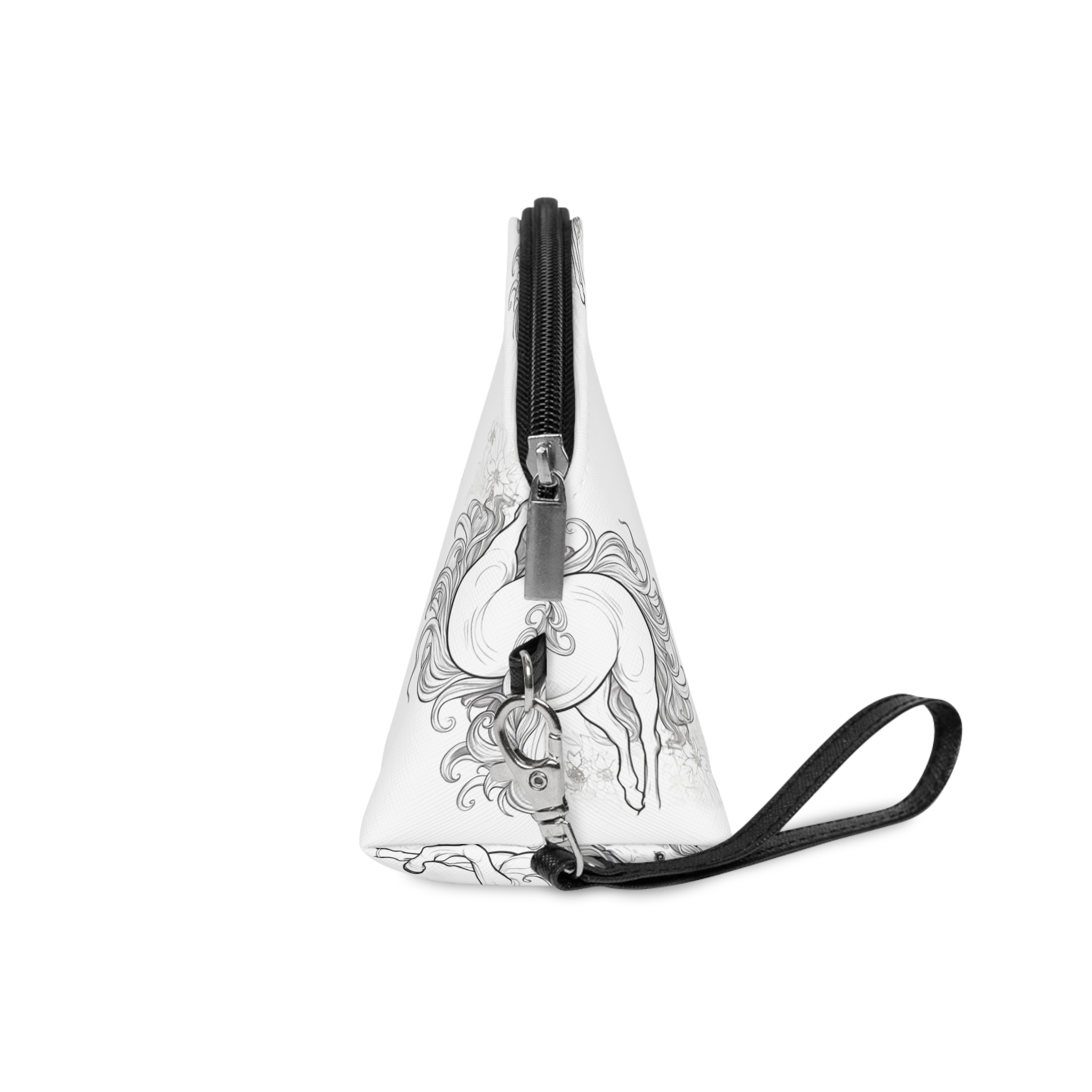 Unicorn Black White Sketch Coloring Book Ai Generated Art Makeup Bag - Image 3