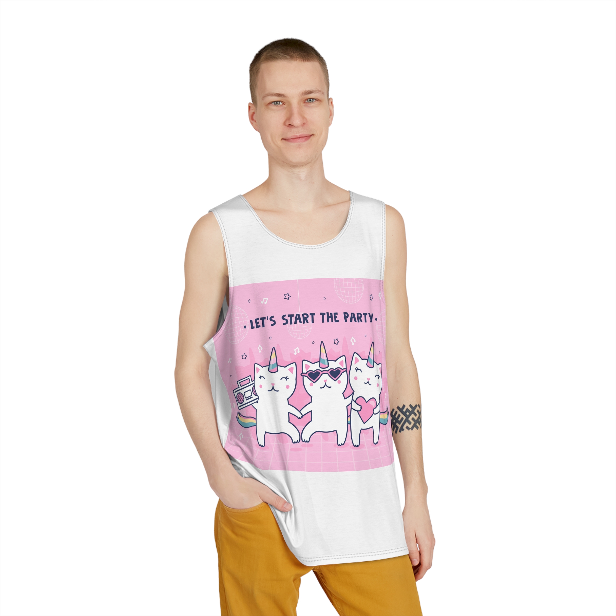 Cover Design With Unicorn Cats Mens Tank Aop - Image 3