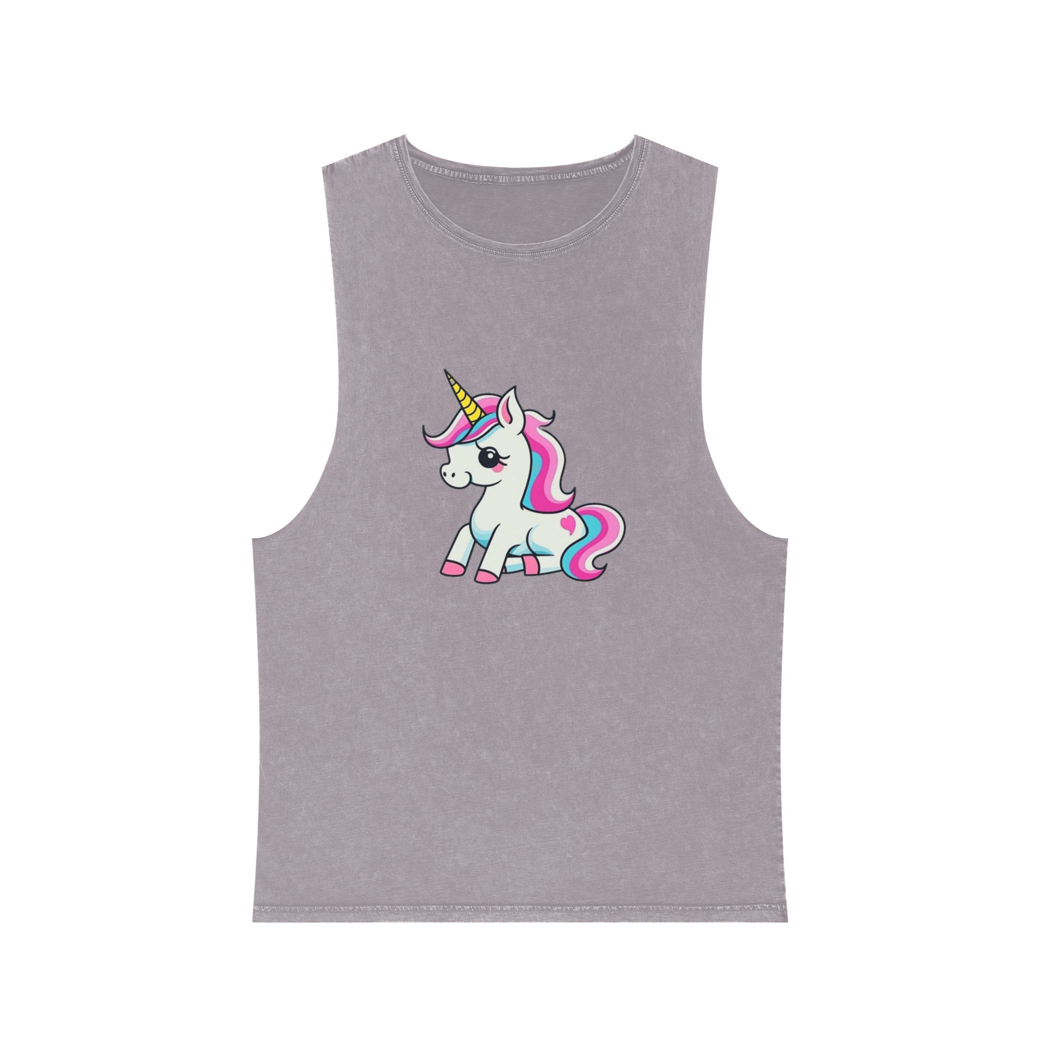 Cartoon Unicorn With Pink Mane Stars Blue Background Generative Ai Unisex Stonewash Tank Top - Image 17