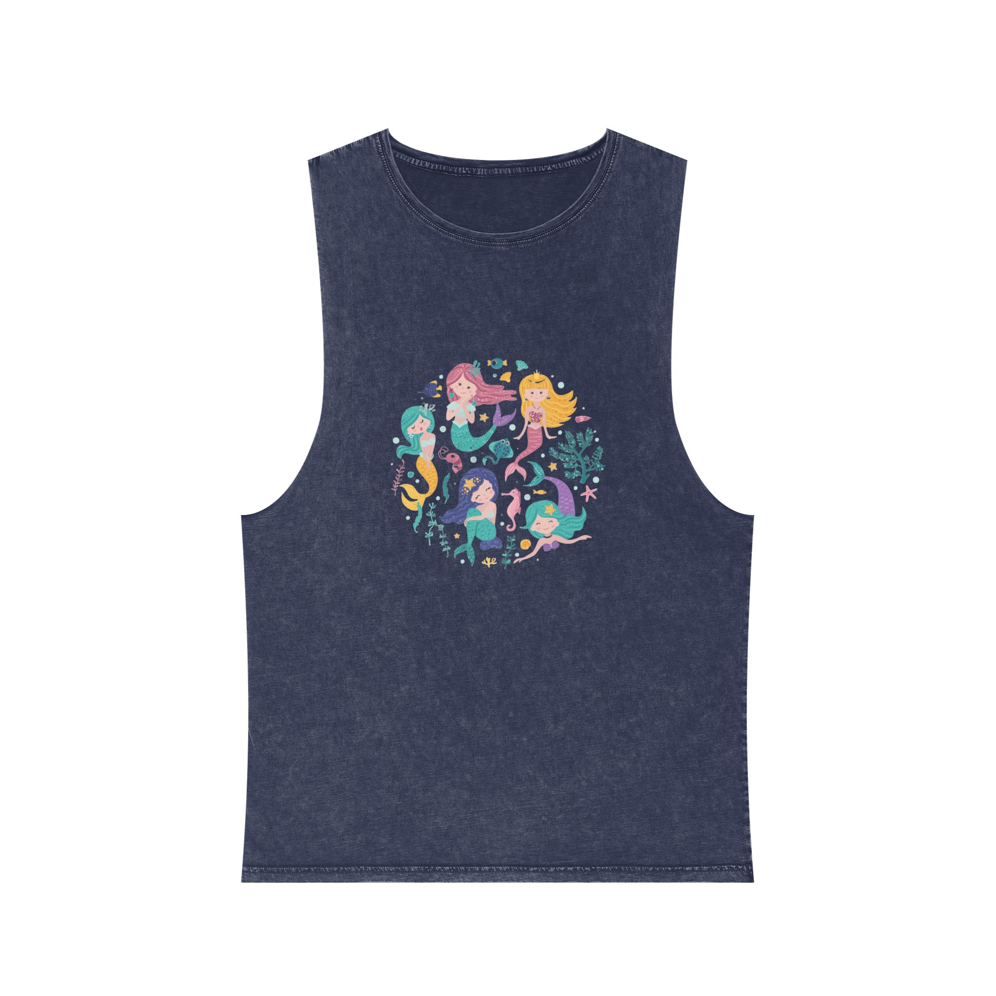 Poster With Mermaids Sea Animals Unisex Stonewash Tank Top - Image 13
