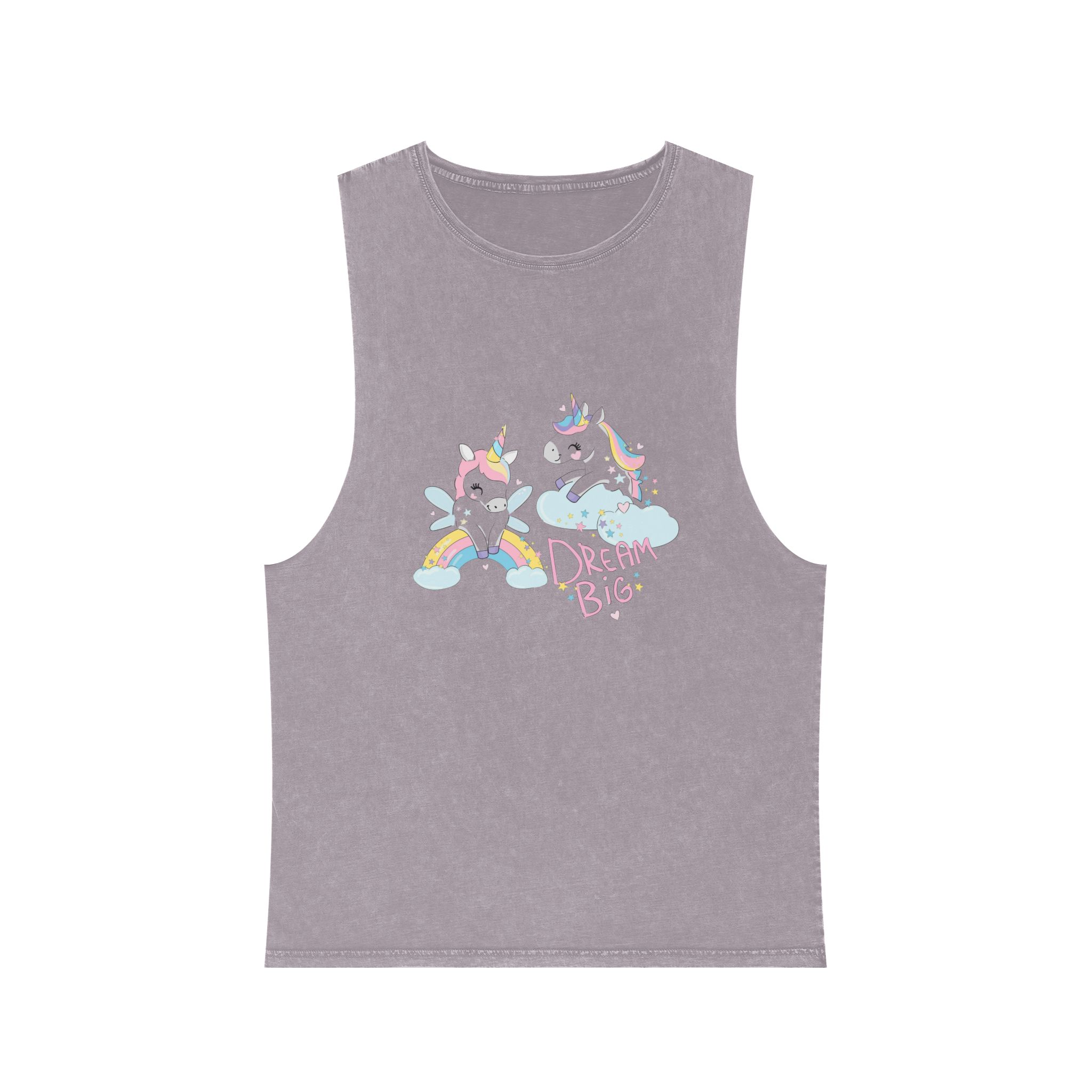 Cute Funny Unicorns Rainbow Beautiful Trend Baby Print Vector Illustration Dream Big Letters Unisex Stonewash Tank Top - Image 17