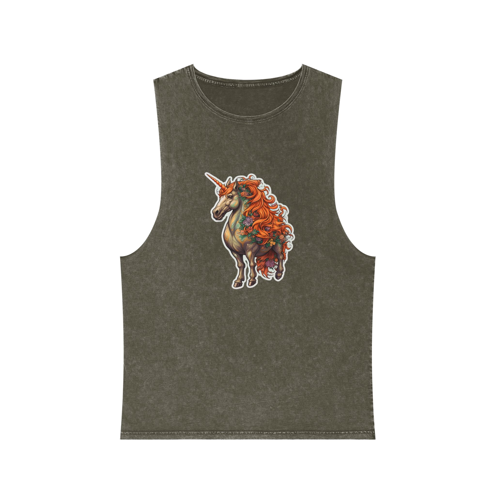 Drawing Unicorn With Flowers Picture Unicorn Unisex Stonewash Tank Top - Image 5