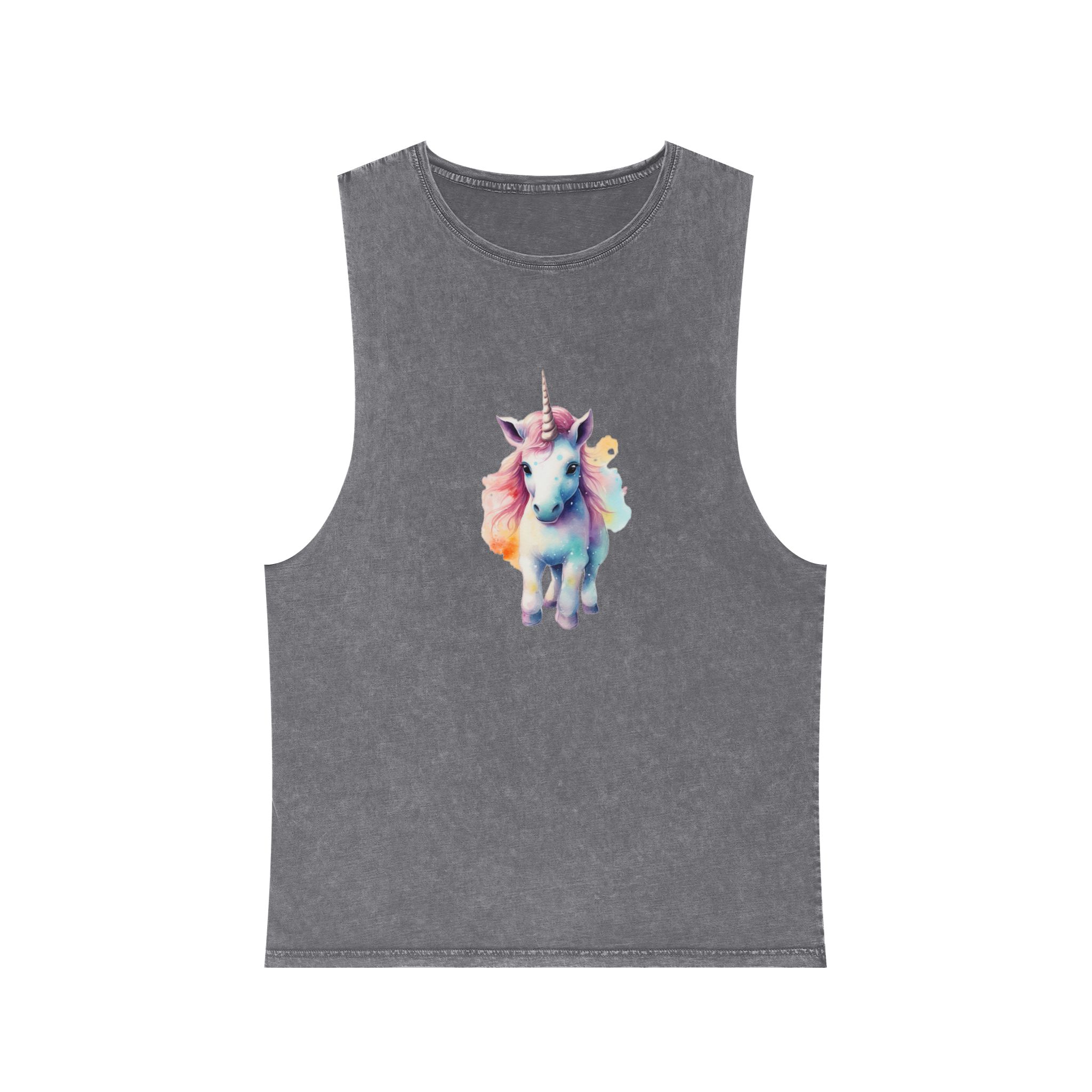 Painting Unicorn With Pink Mane Blue Mane Generative Ai Unisex Stonewash Tank Top - Image 9