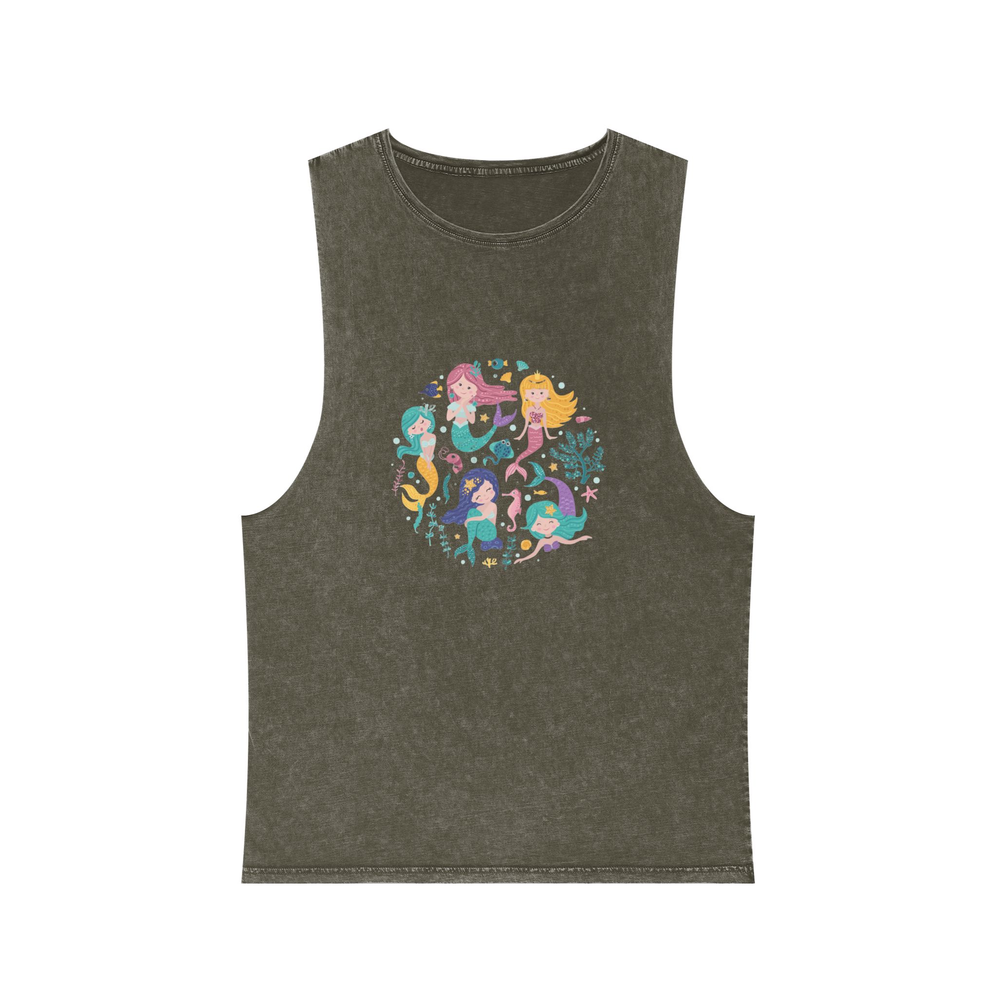 Poster With Mermaids Sea Animals Unisex Stonewash Tank Top - Image 5