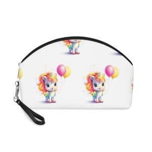 Cartoon Unicorn With Rainbow Mane Balloon Generative Ai (1) Makeup Bag