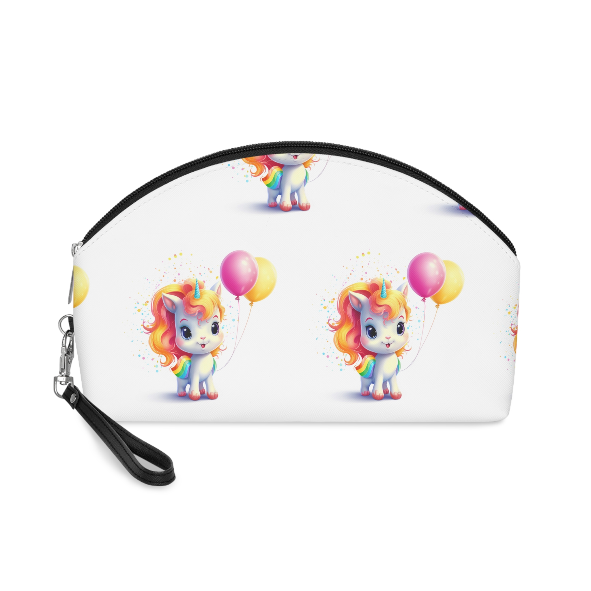 Cartoon Unicorn With Rainbow Mane Balloon Generative Ai (1) Makeup Bag