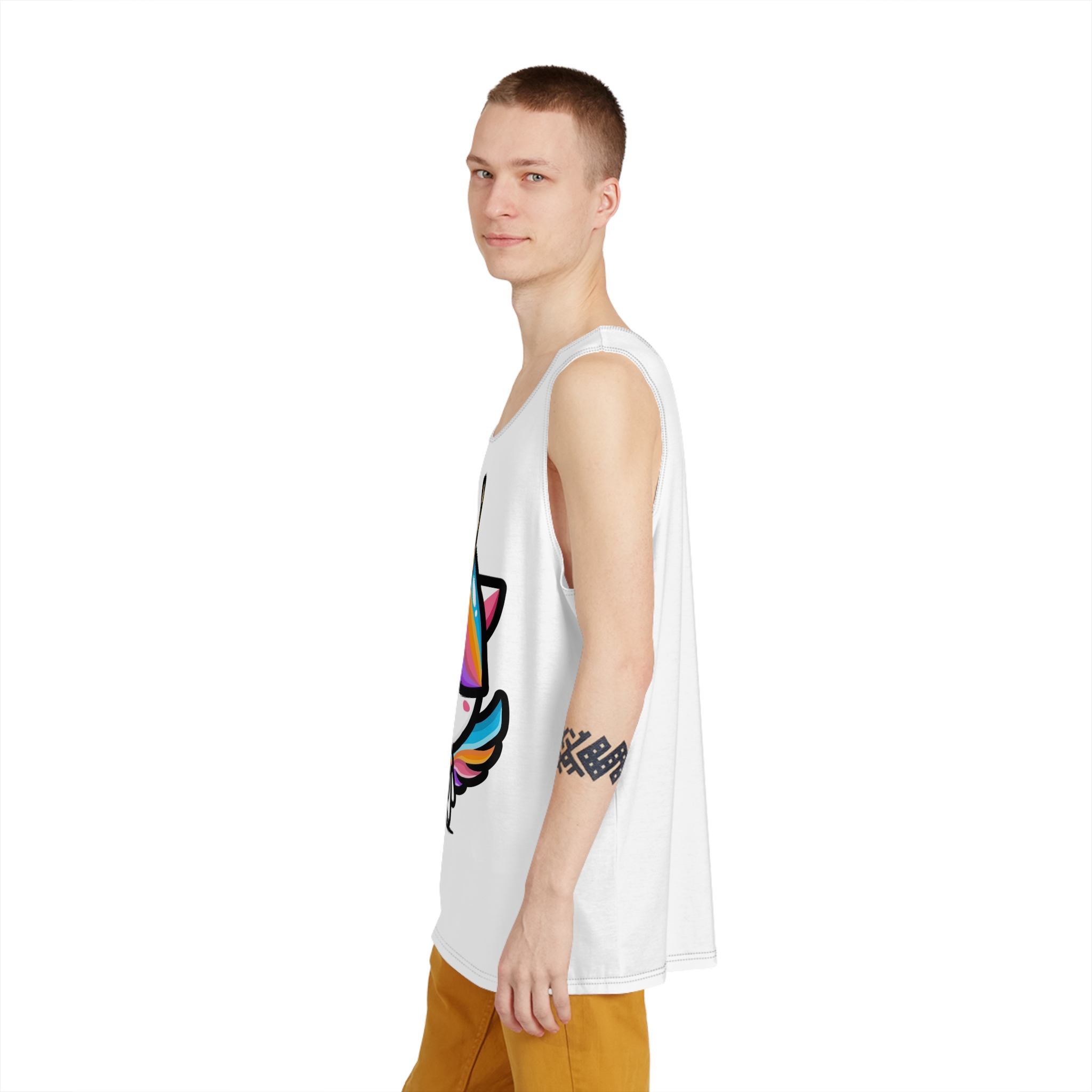 Cute Unicorn With Finger Love Pose Mens Tank Aop