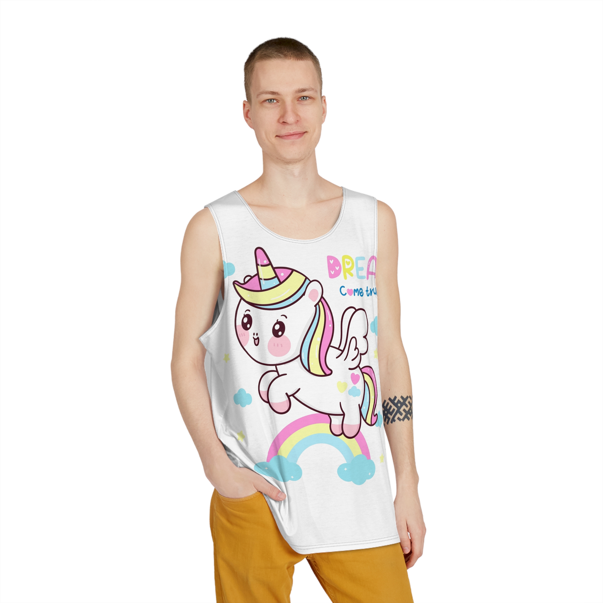 Cute Unicorn Pegasus Cartoon Fly Pastel Rainbow Kawaii Animal Mens Tank Aop - Image 3