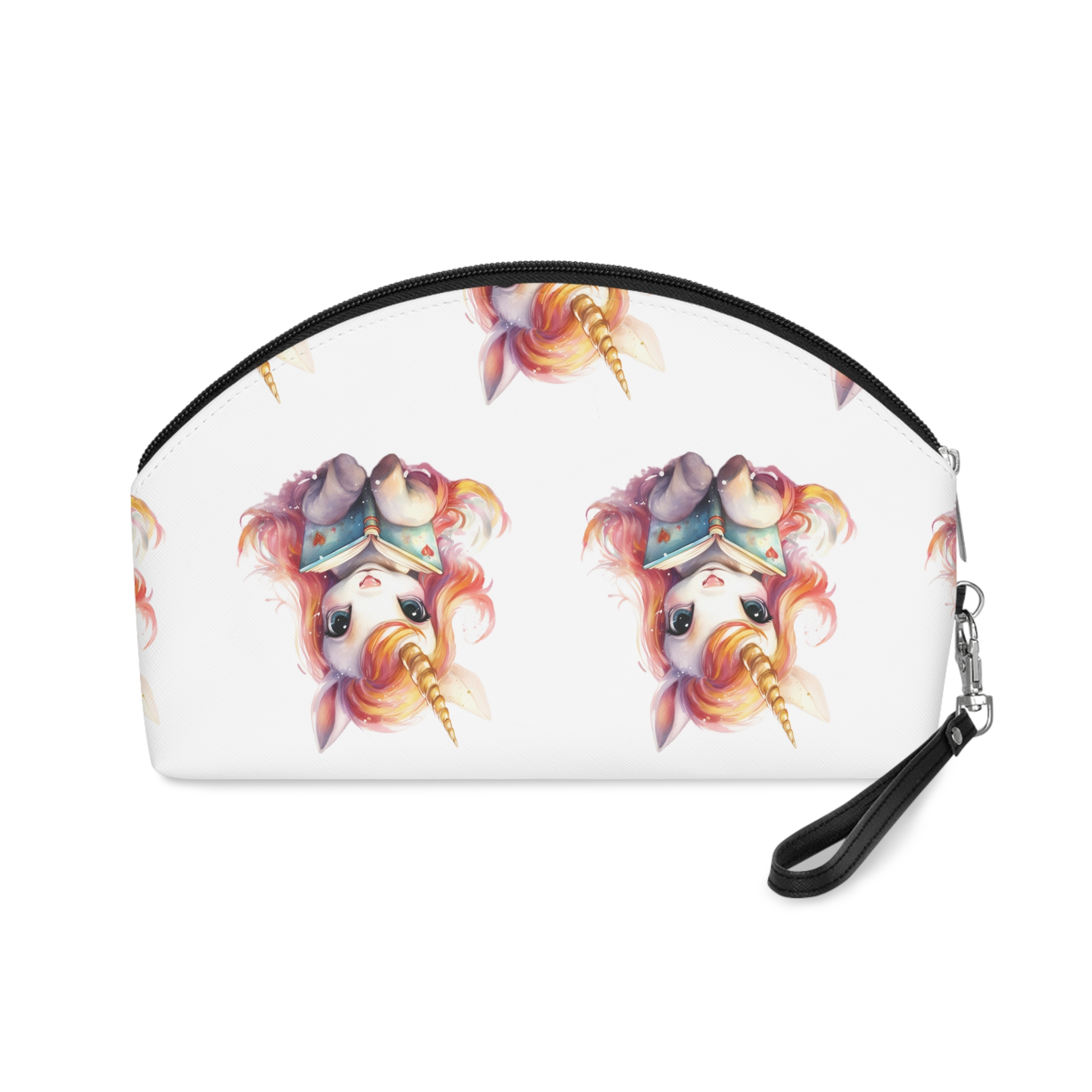 Unicorn Reading Book With Unicorn Horn Her Head Generative Ai Makeup Bag - Image 2