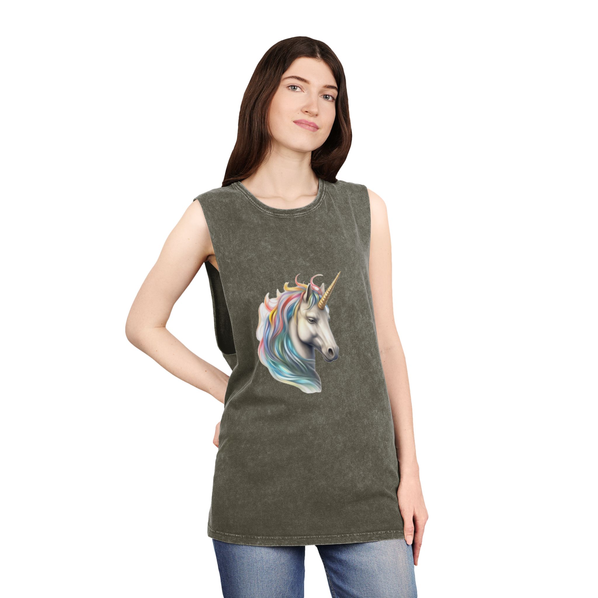 There Is Drawing Unicorn With Colorful Mane Generative Ai Unisex Stonewash Tank Top - Image 8