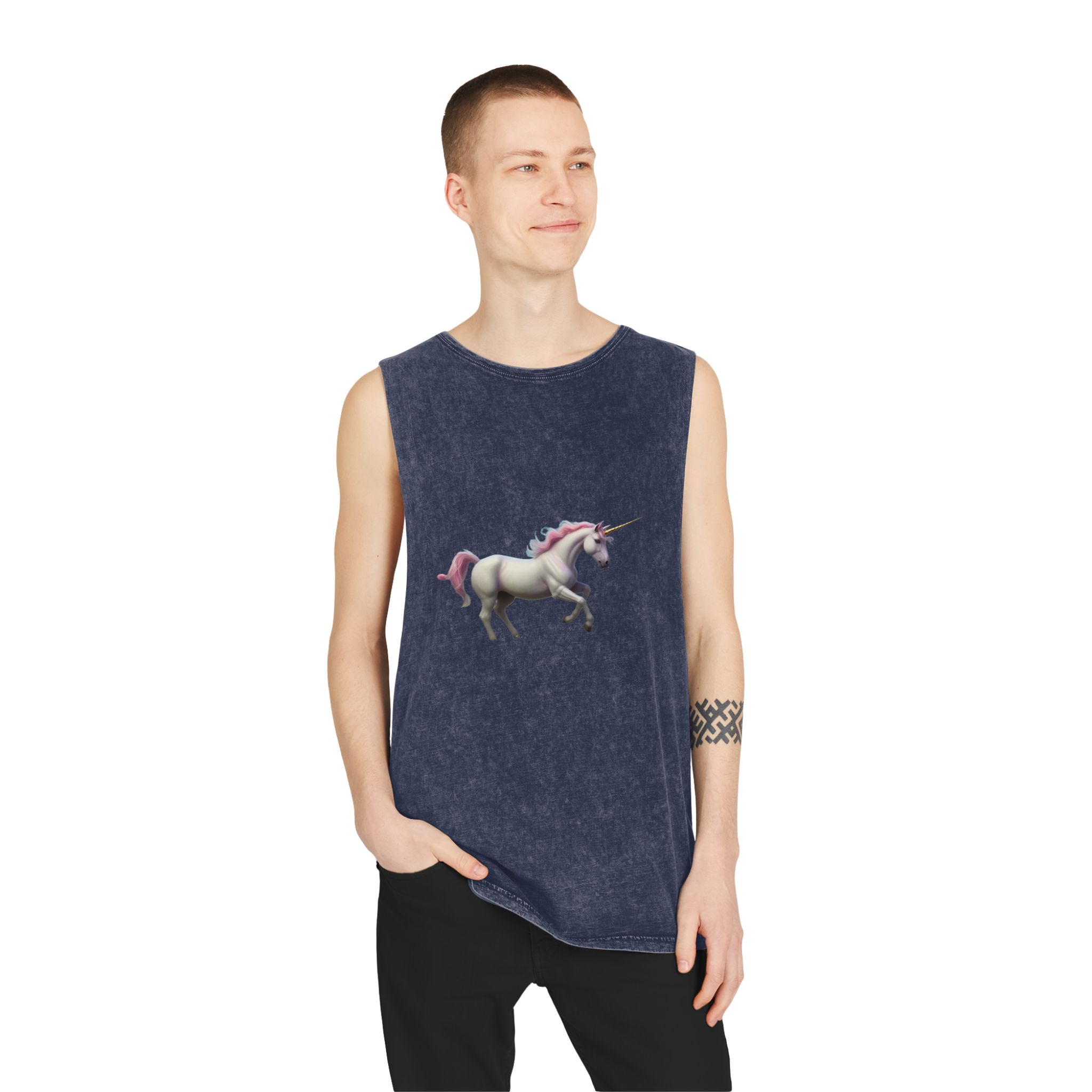 Beautiful Unicorn Running Magical Meadow Unicorn Background Images Whimsical Unicorn (54) Unisex Stonewash Tank Top - Image 15