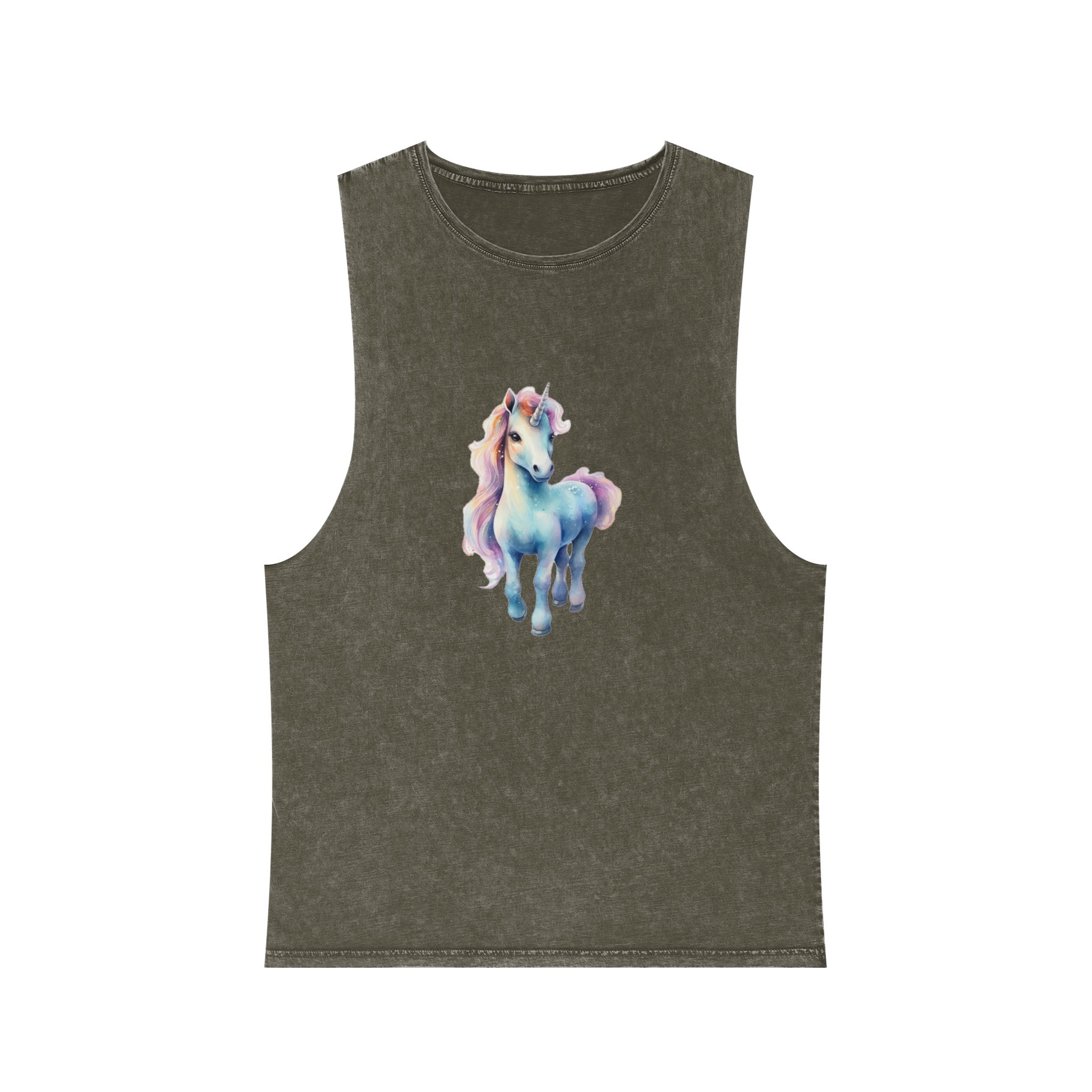 Painting Unicorn With Long Mane Colorful Mane Generative Ai (2) Unisex Stonewash Tank Top - Image 5