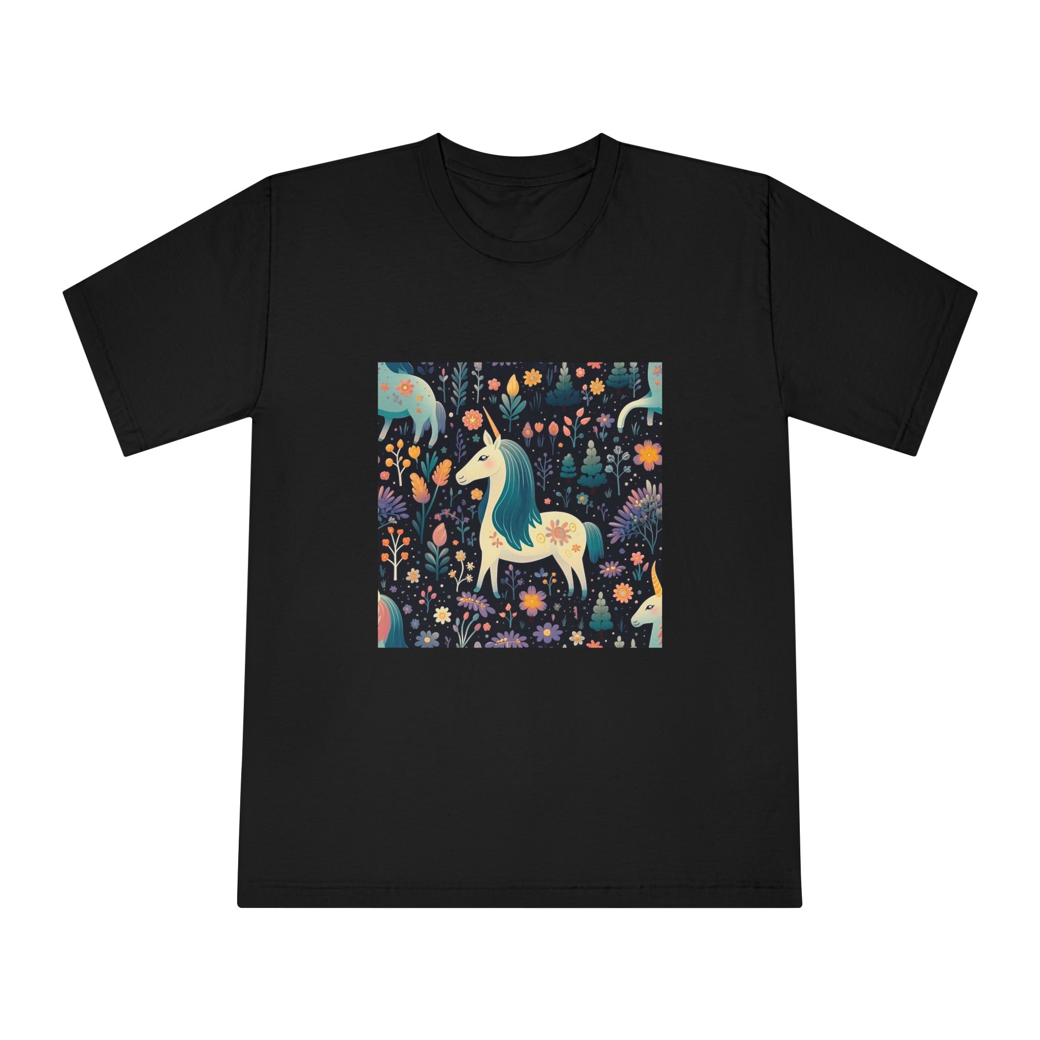 Childish Seamless Pattern Background With Colorful Unicorns Unisex Classic Crewneck T Shirt - Image 5