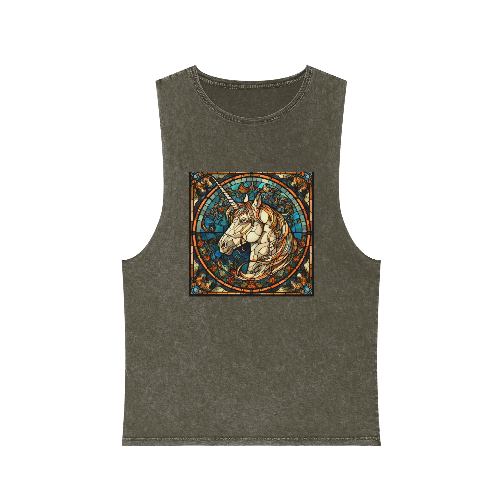 Stained Glass Unicorn Fantasy Unisex Stonewash Tank Top - Image 5