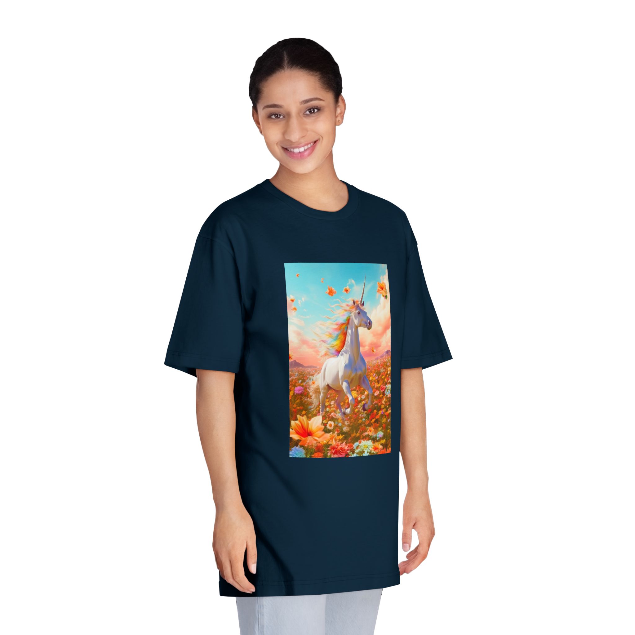 Image White Unicorn Running Through Field Wildflowers Generative Ai Unisex Classic Crewneck T Shirt - Image 19