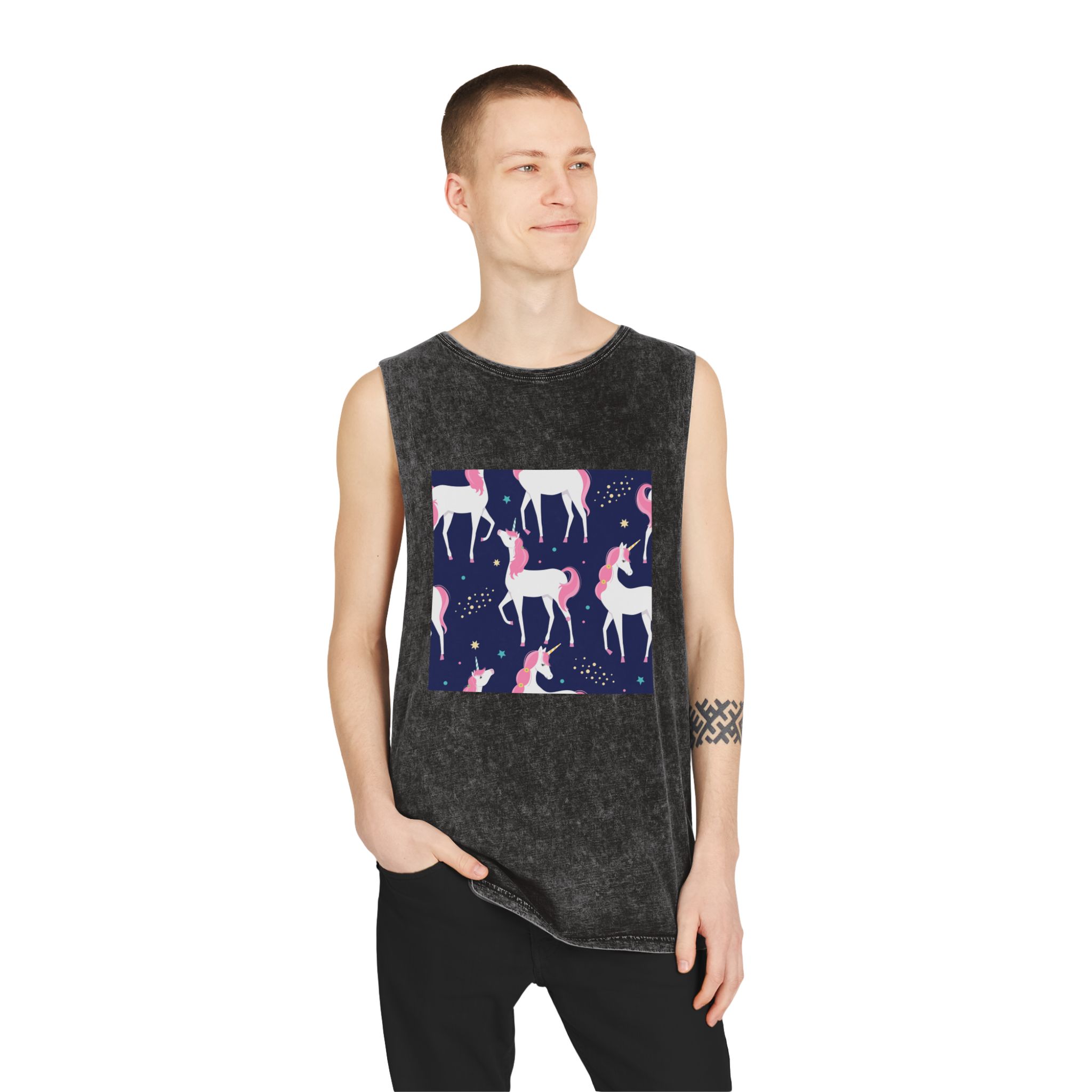 Unicorn Patterns Unisex Stonewash Tank Top - Image 3