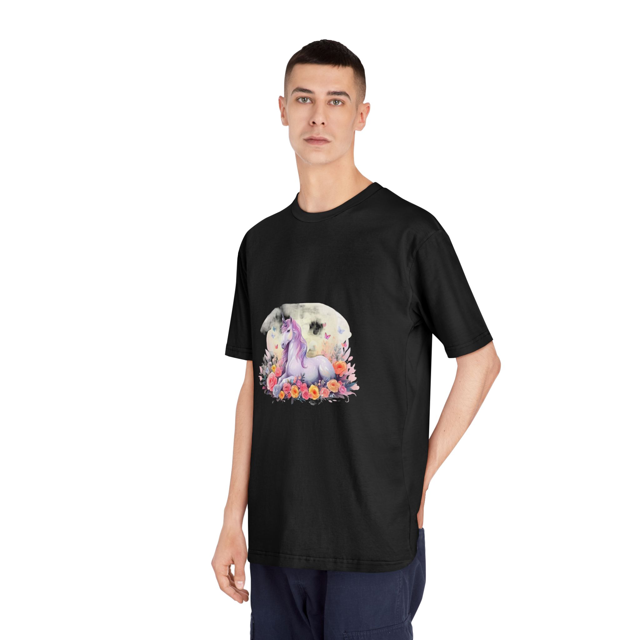 Illustration Little Unicorn Sits With Flowers Unisex Classic Crewneck T Shirt - Image 8