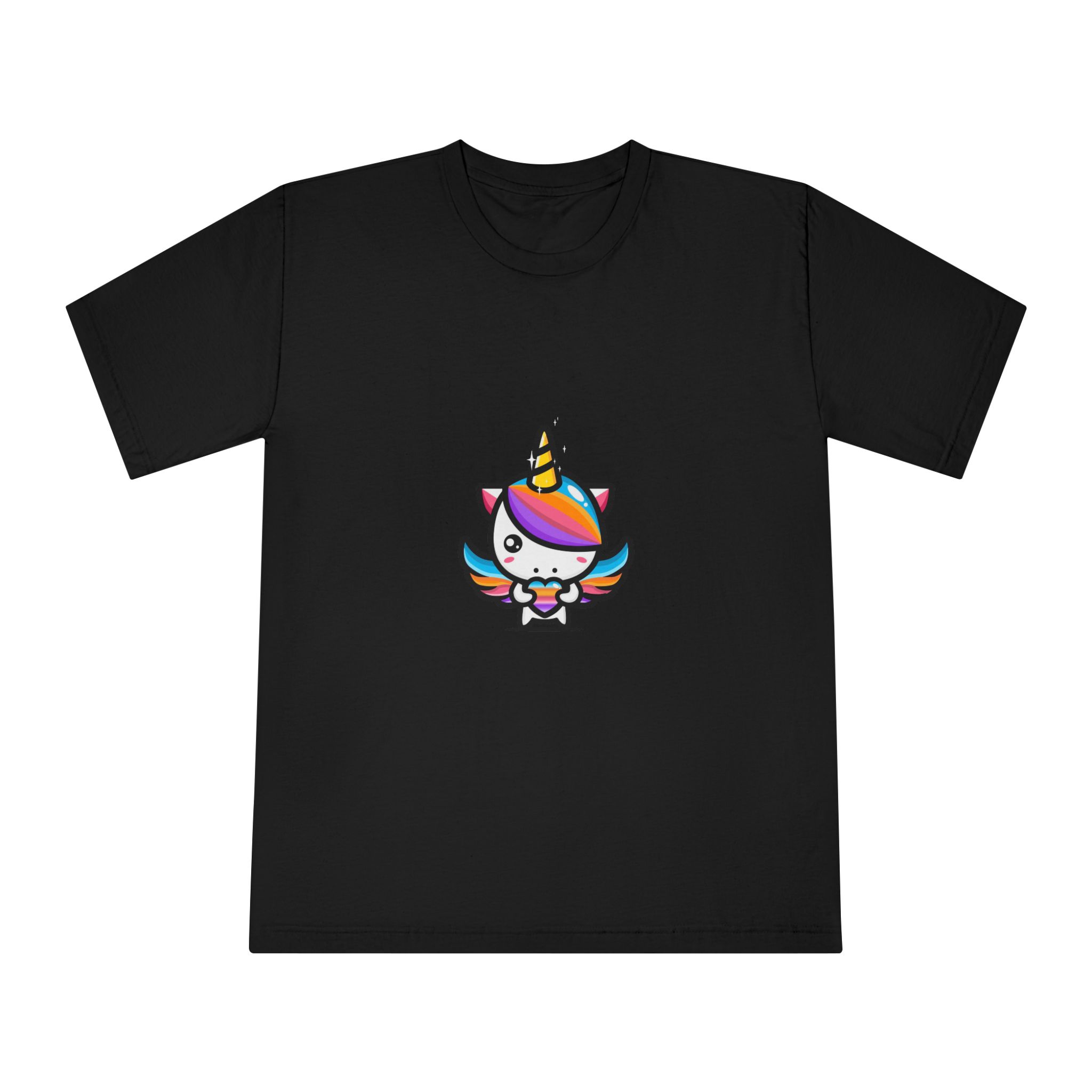 Cute Unicorn Hugging Colorful Heart Unisex Classic Crewneck T Shirt - Image 5