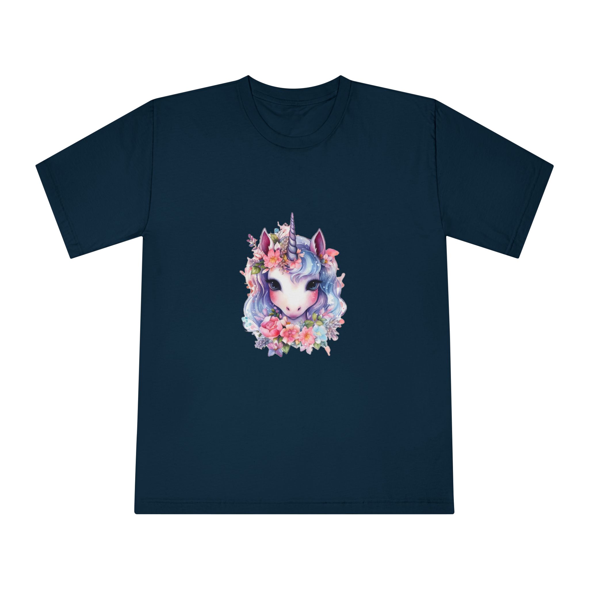Cute Colorful Magic Unicorn With Flowers Watercolor Style (1) Copy Unisex Classic Crewneck T Shirt - Image 17