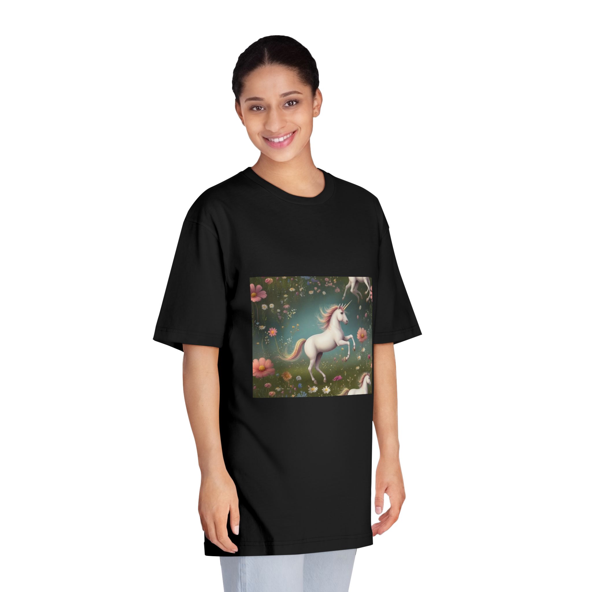 Beautiful Unicorn Running Magical Meadow Unicorn Background Images Whimsical Unicorn (42) Unisex Classic Crewneck T Shirt - Image 7