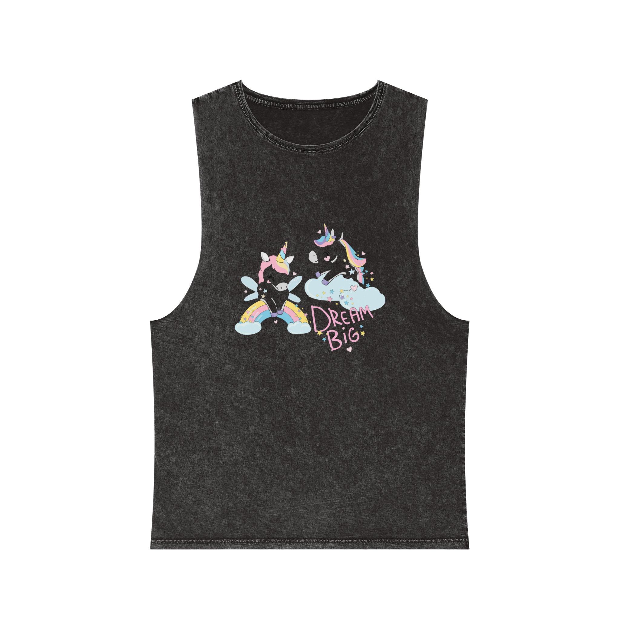 Cute Funny Unicorns Rainbow Beautiful Trend Baby Print Vector Illustration Dream Big Letters Unisex Stonewash Tank Top