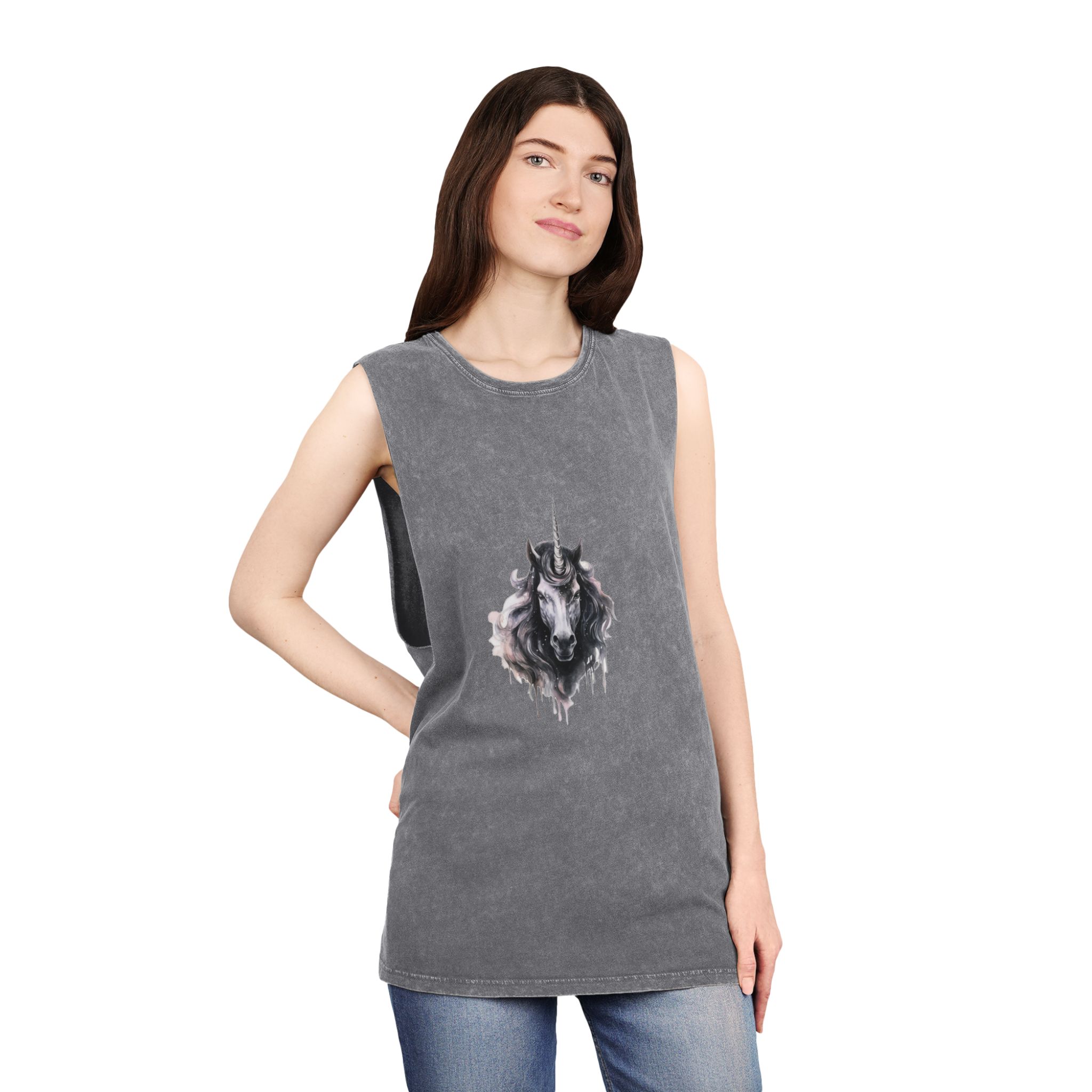 Painting Unicorn With Long Mane Horn Generative Ai Unisex Stonewash Tank Top - Image 12