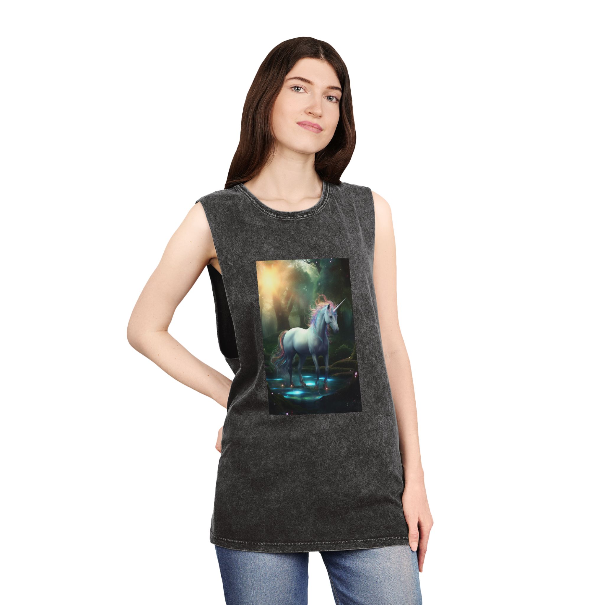 Magical Mythical Unicorn Creature 9 Unisex Stonewash Tank Top - Image 4