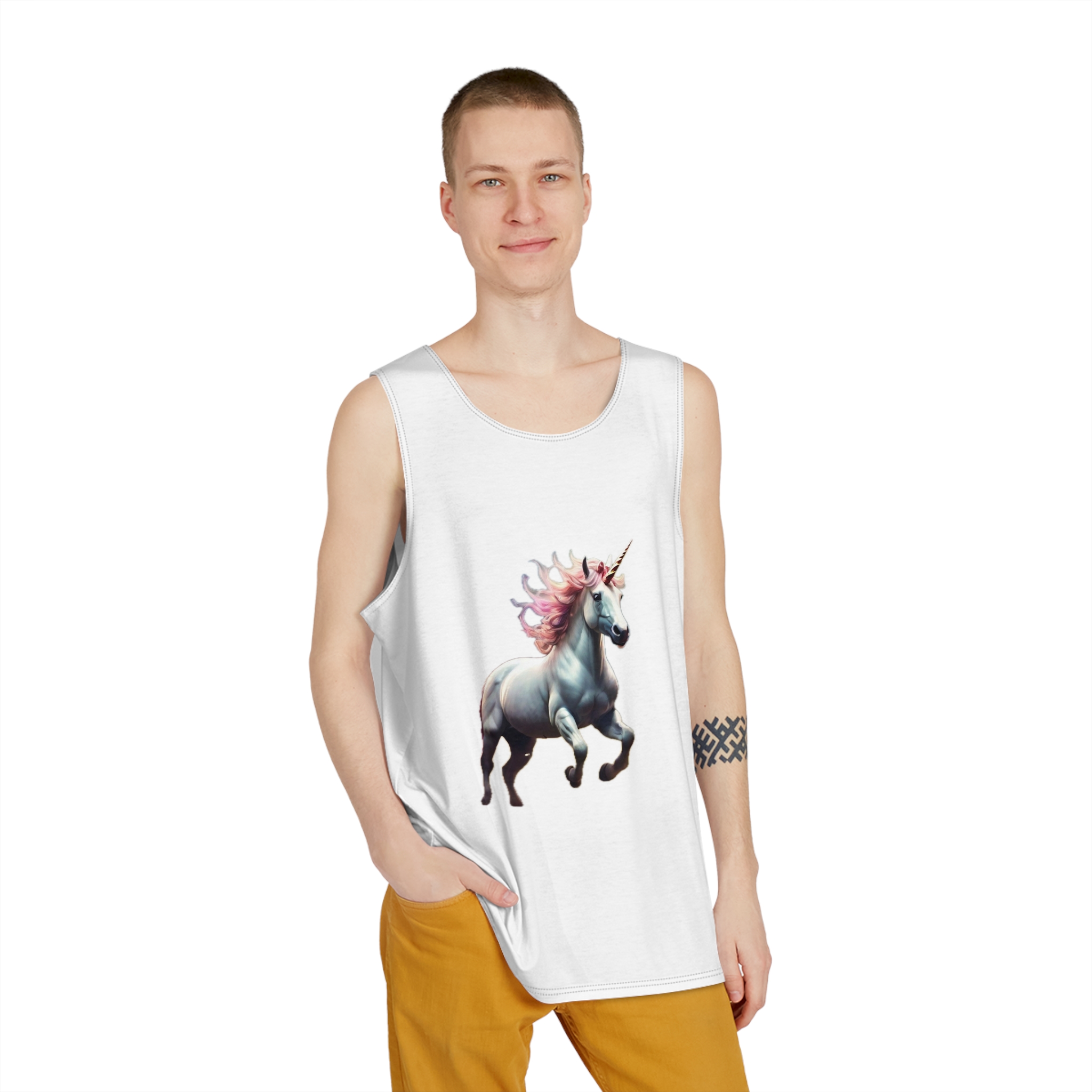 Beautiful Unicorn Running Magical Meadow Unicorn Background Images Whimsical Unicorn (22) Mens Tank Aop - Image 3