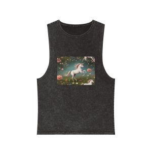 Beautiful Unicorn Running Magical Meadow Unicorn Background Images Whimsical Unicorn (13) Unisex Stonewash Tank Top
