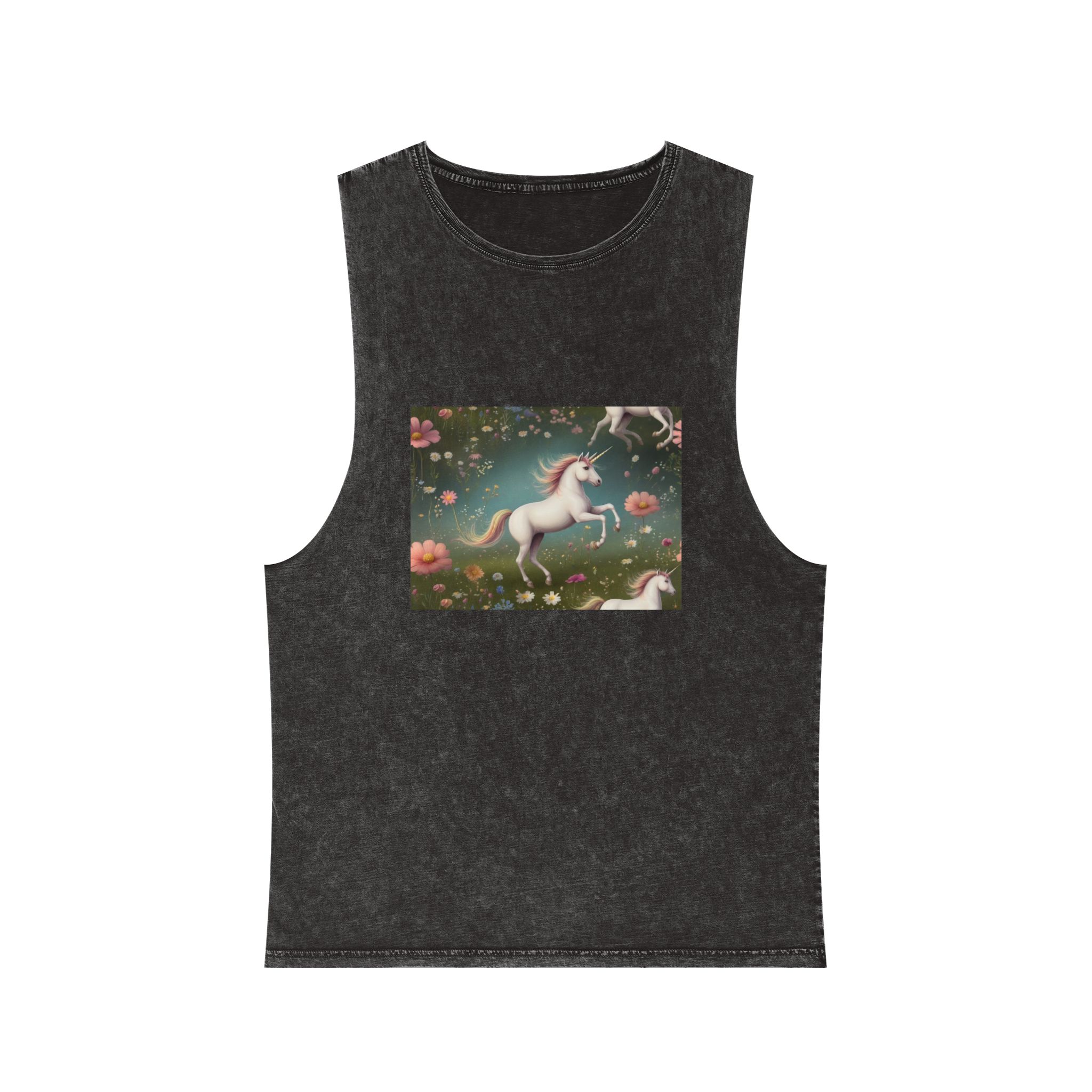 Beautiful Unicorn Running Magical Meadow Unicorn Background Images Whimsical Unicorn (42) Unisex Stonewash Tank Top