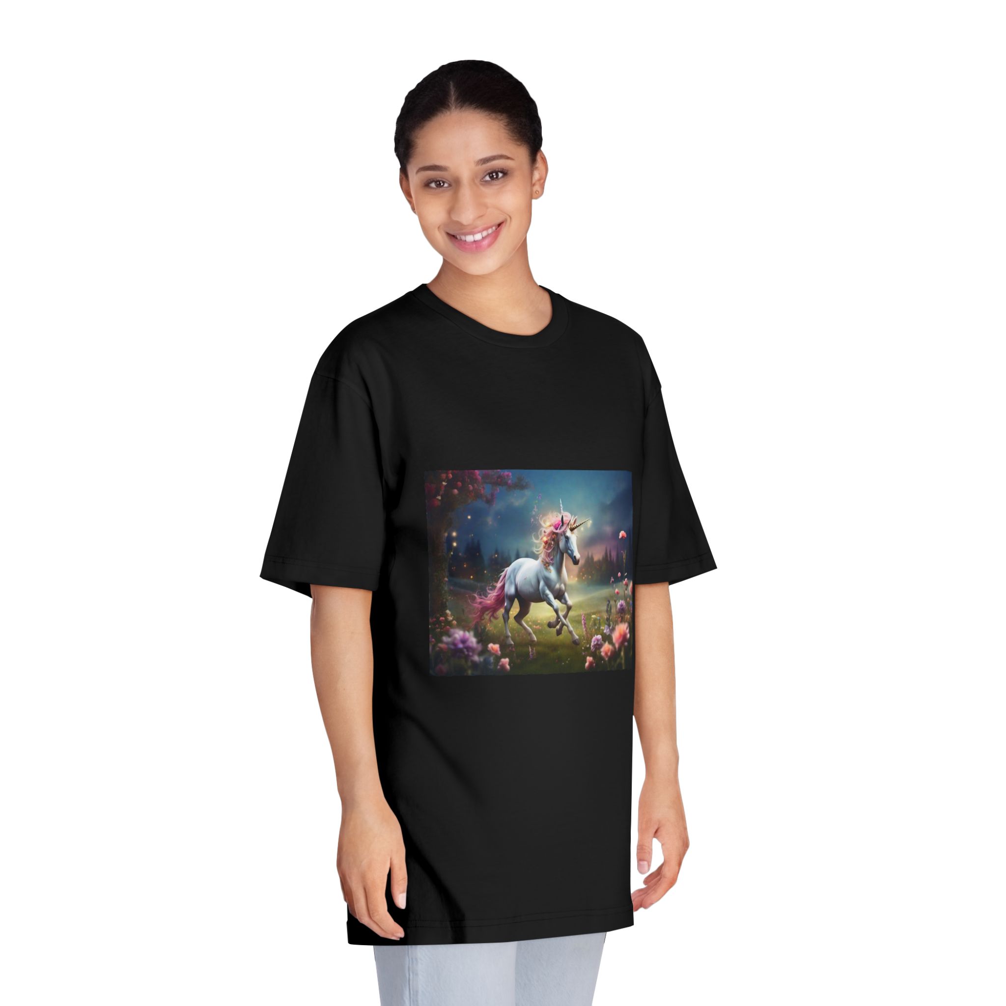 Beautiful Unicorn Running Magical Meadow Unicorn Background Images Whimsical Unicorn (5) Unisex Classic Crewneck T Shirt - Image 7