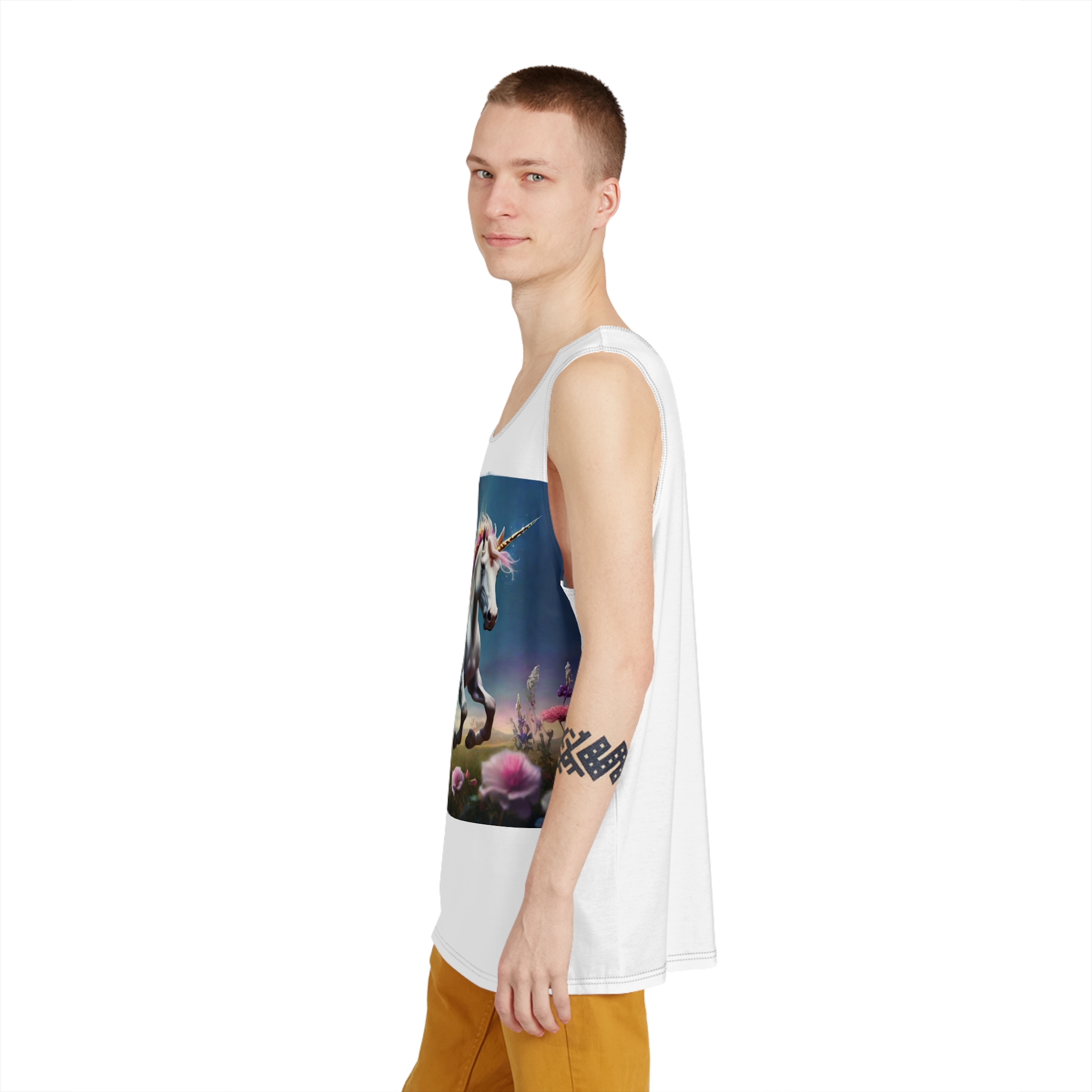 Beautiful Unicorn Running Magical Meadow Unicorn Background Images Whimsical Unicorn (18) Mens Tank Aop