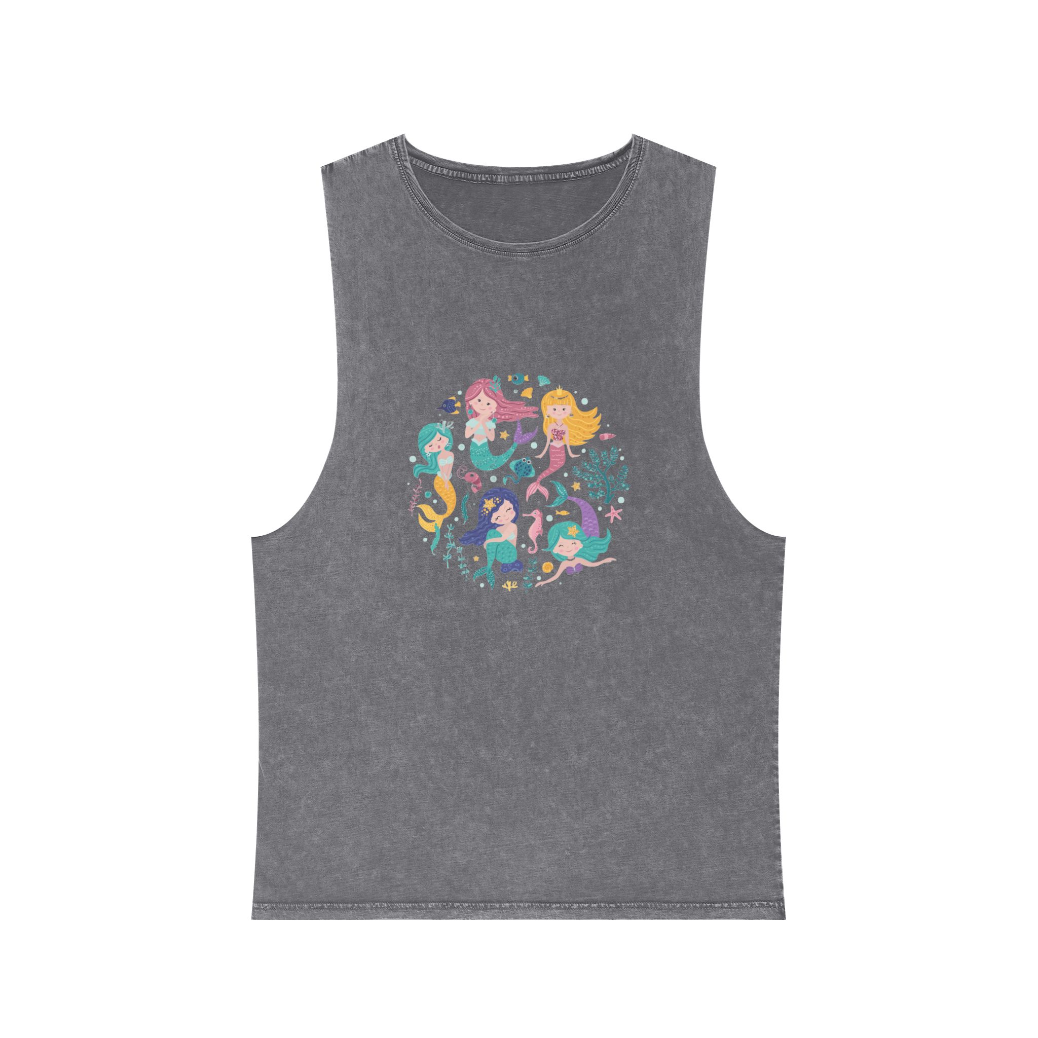 Poster With Mermaids Sea Animals Unisex Stonewash Tank Top - Image 9