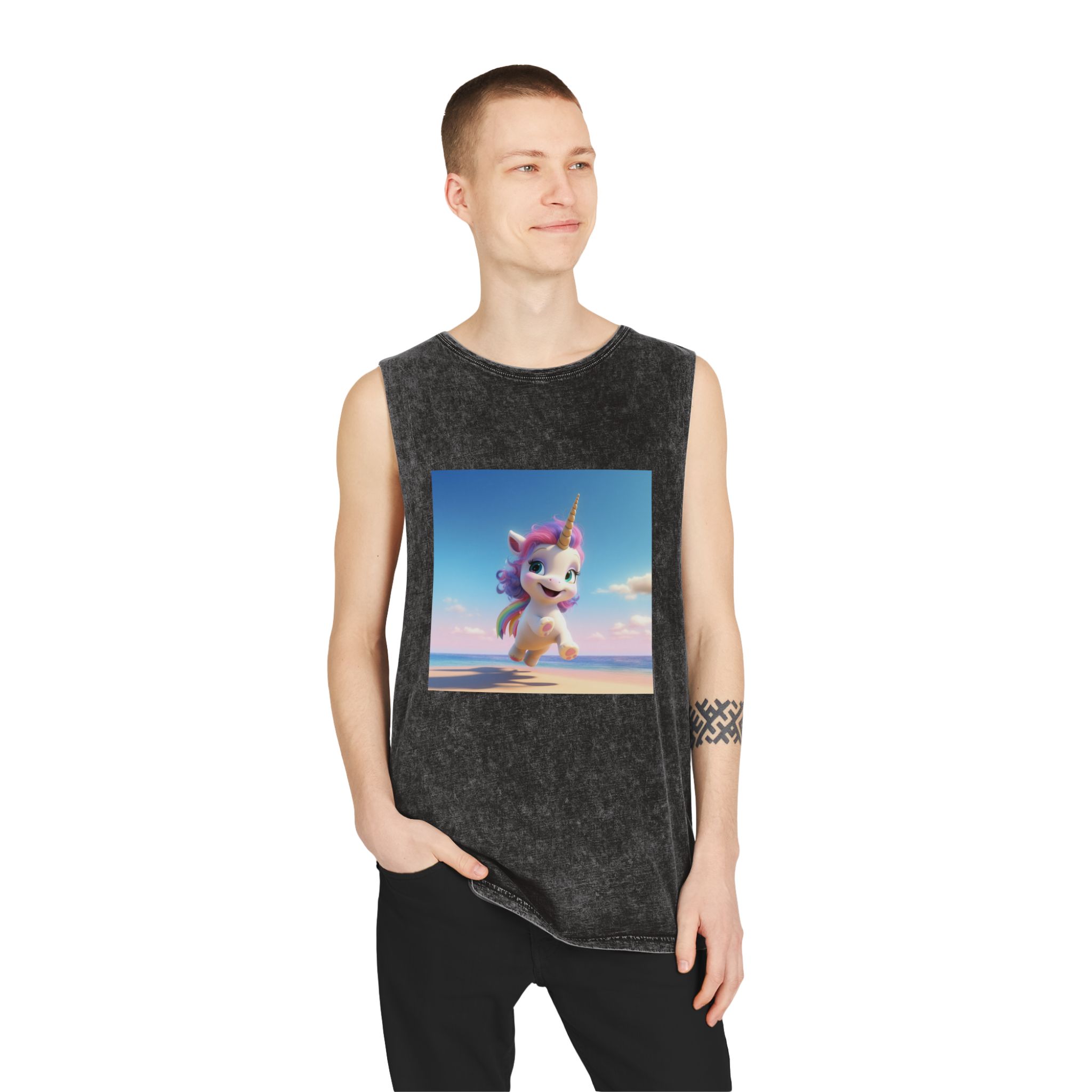 Animated Unicorn Children Unisex Stonewash Tank Top - Image 3