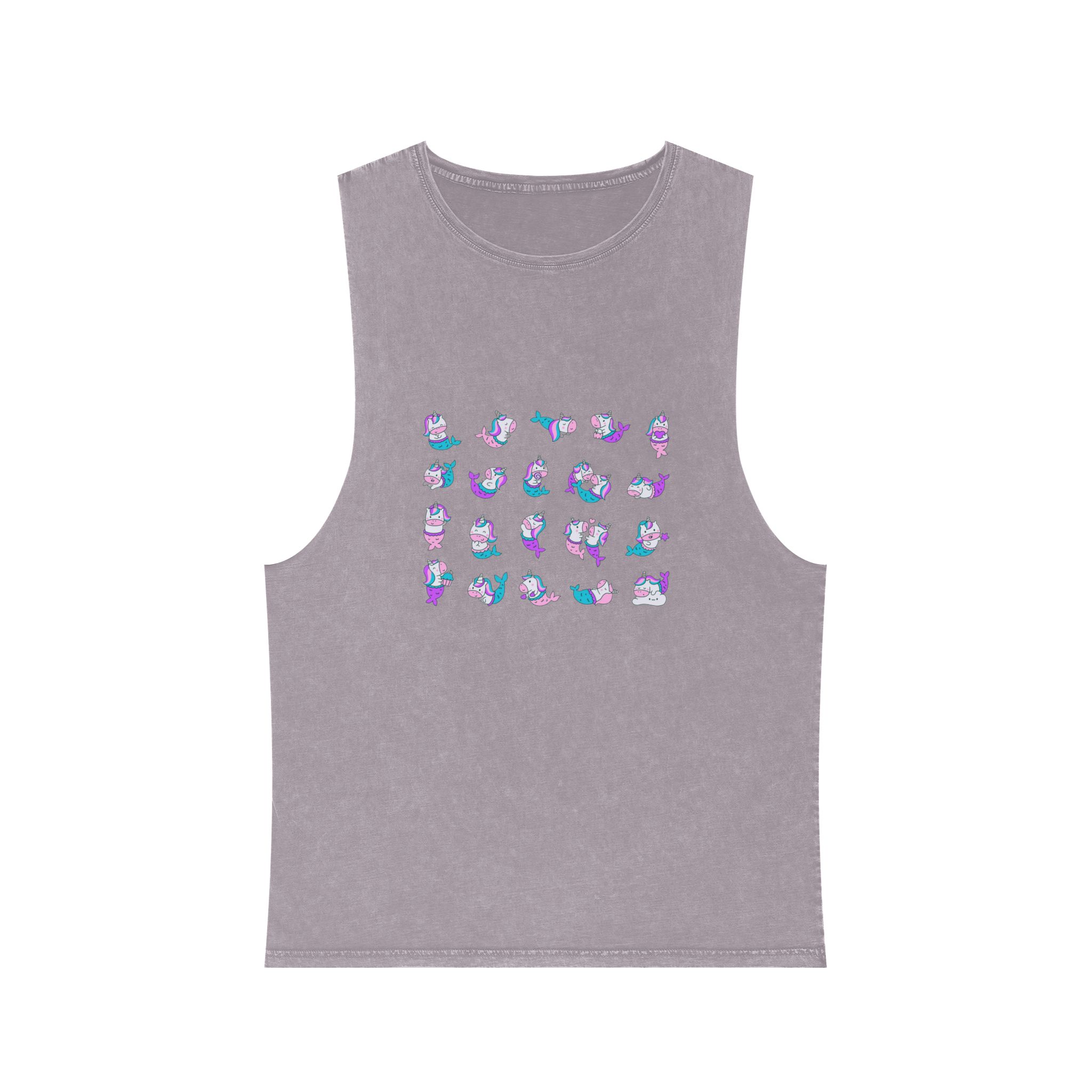 Cute Kawaii Unicorn Mermaid Fantasy Cartoon Characters Hand Drawn Style Unisex Stonewash Tank Top - Image 17